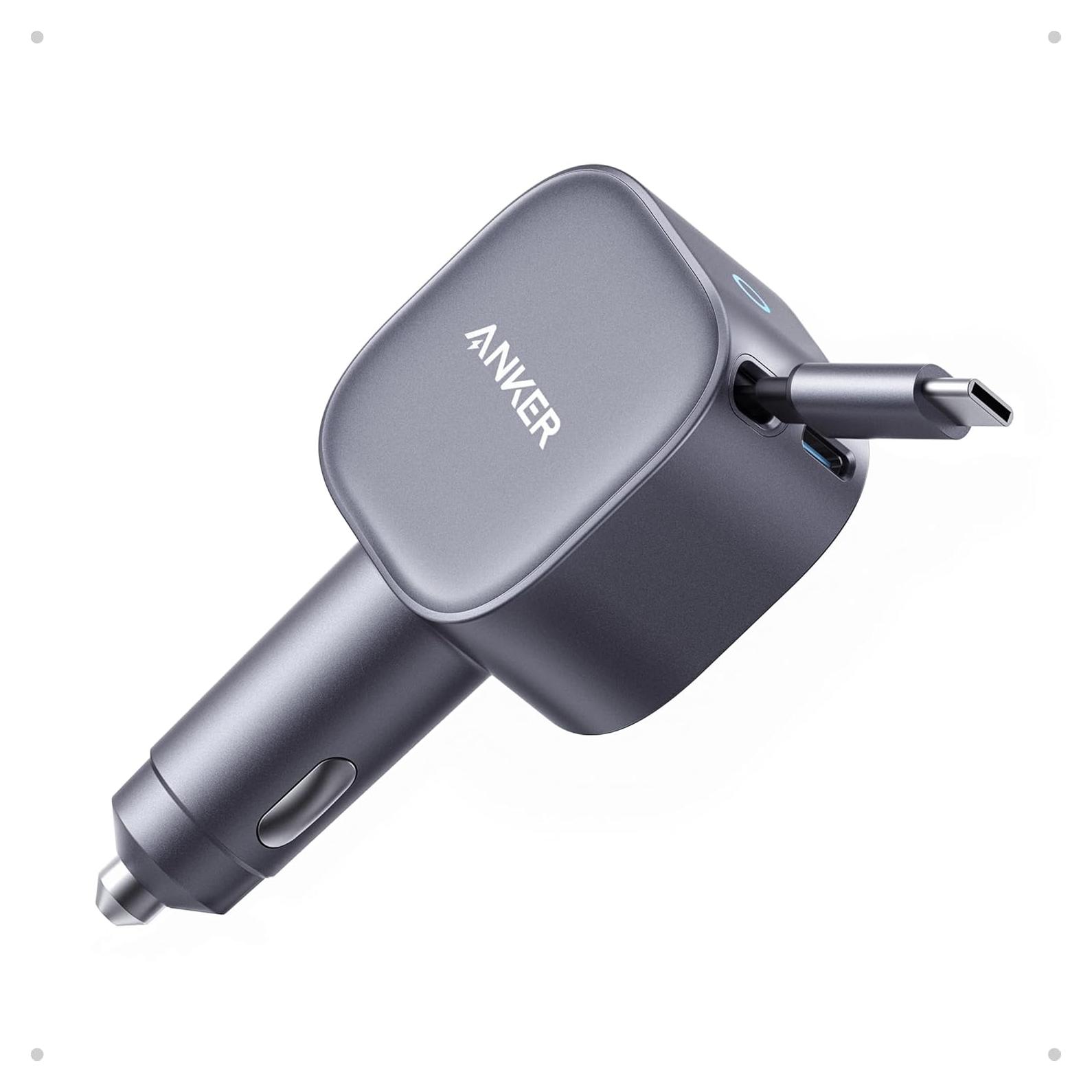 Cargador de Coche USB-C Anker A2738 75W Rápido con Cable Retráctil