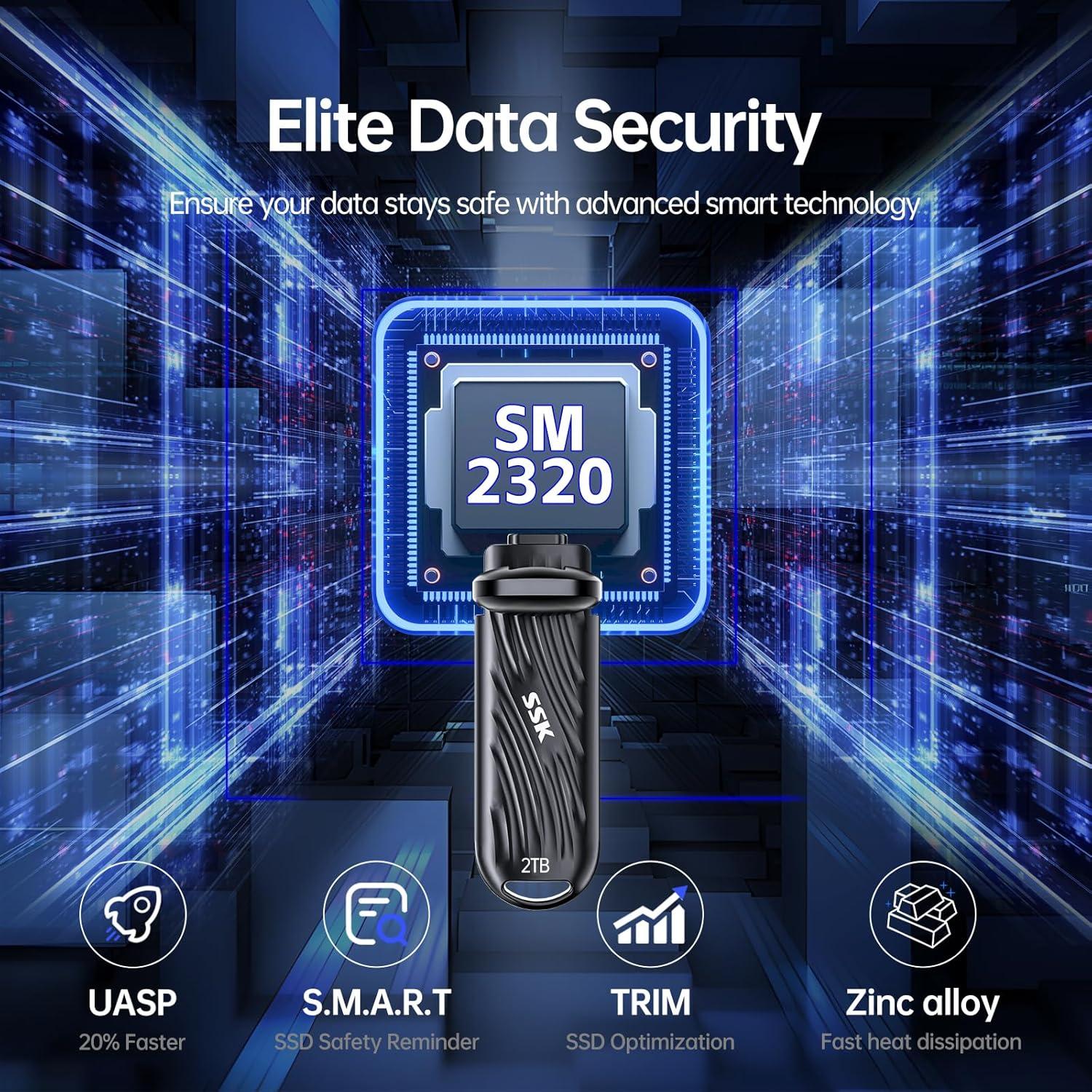 SSK 2TB SSD Externo USB-C 2000MB/s Portátil Negro