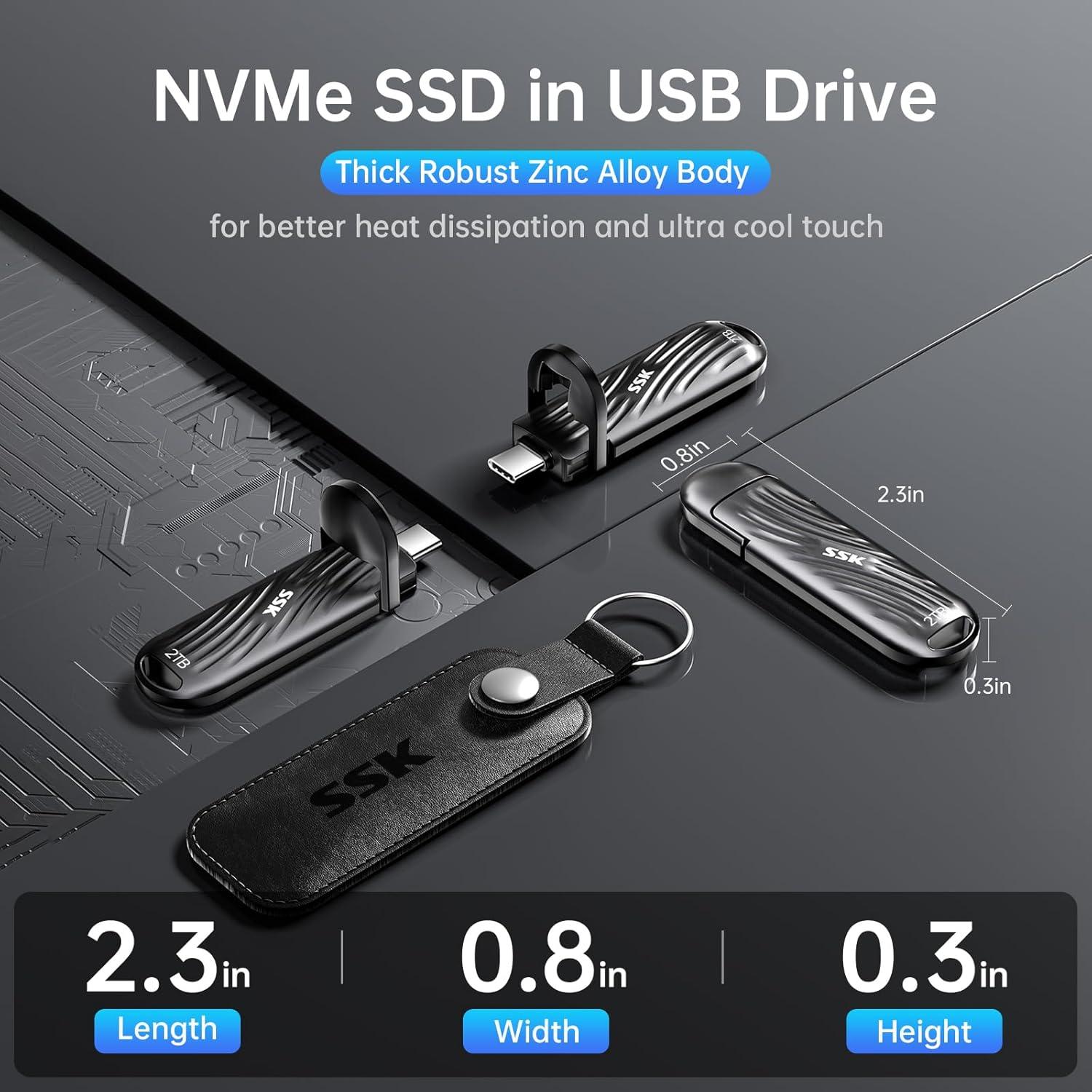 SSK 2TB SSD Externo USB-C 2000MB/s Portátil Negro