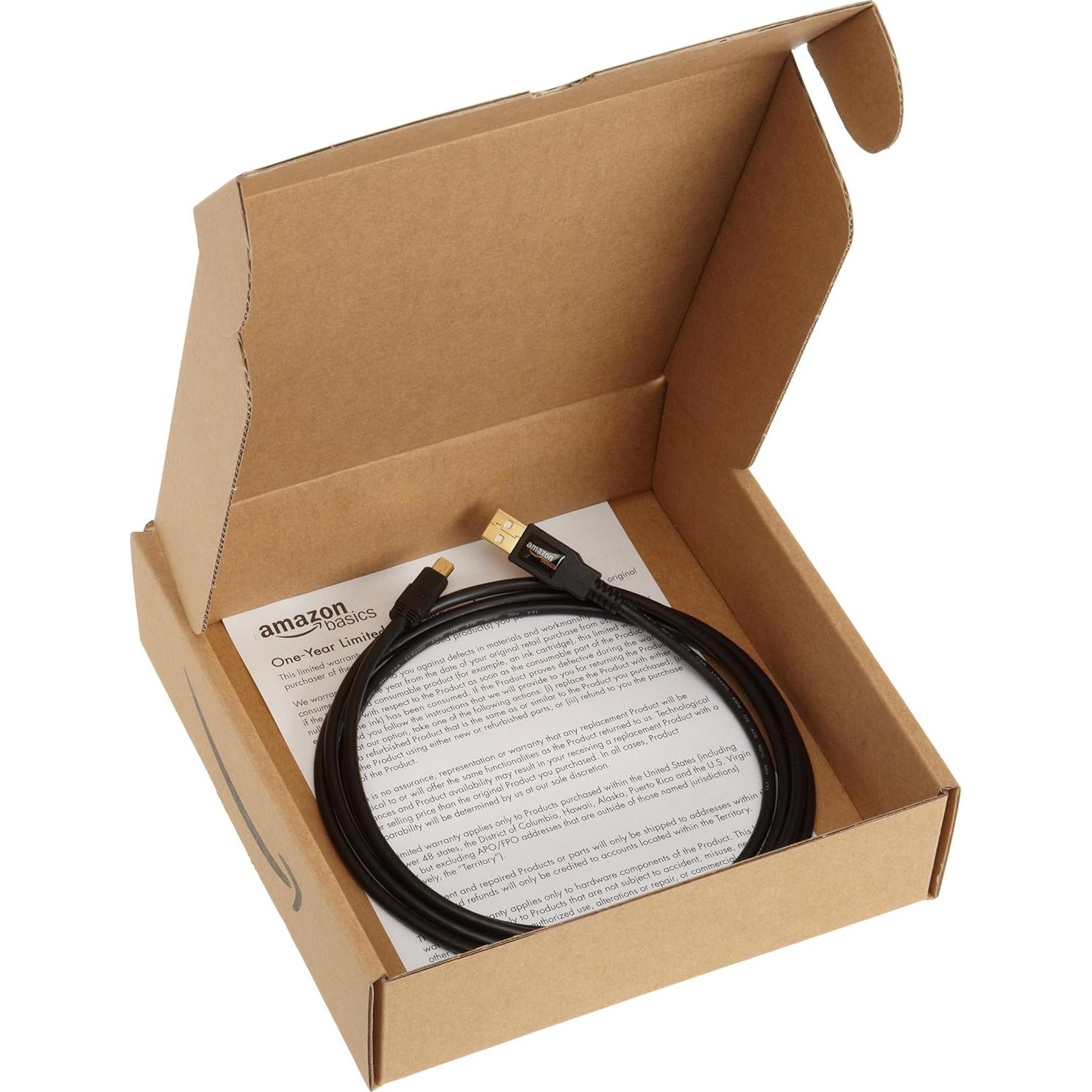 Cable USB 2.0 A-Macho a Mini-B Amazon Basics 0.9m Negro