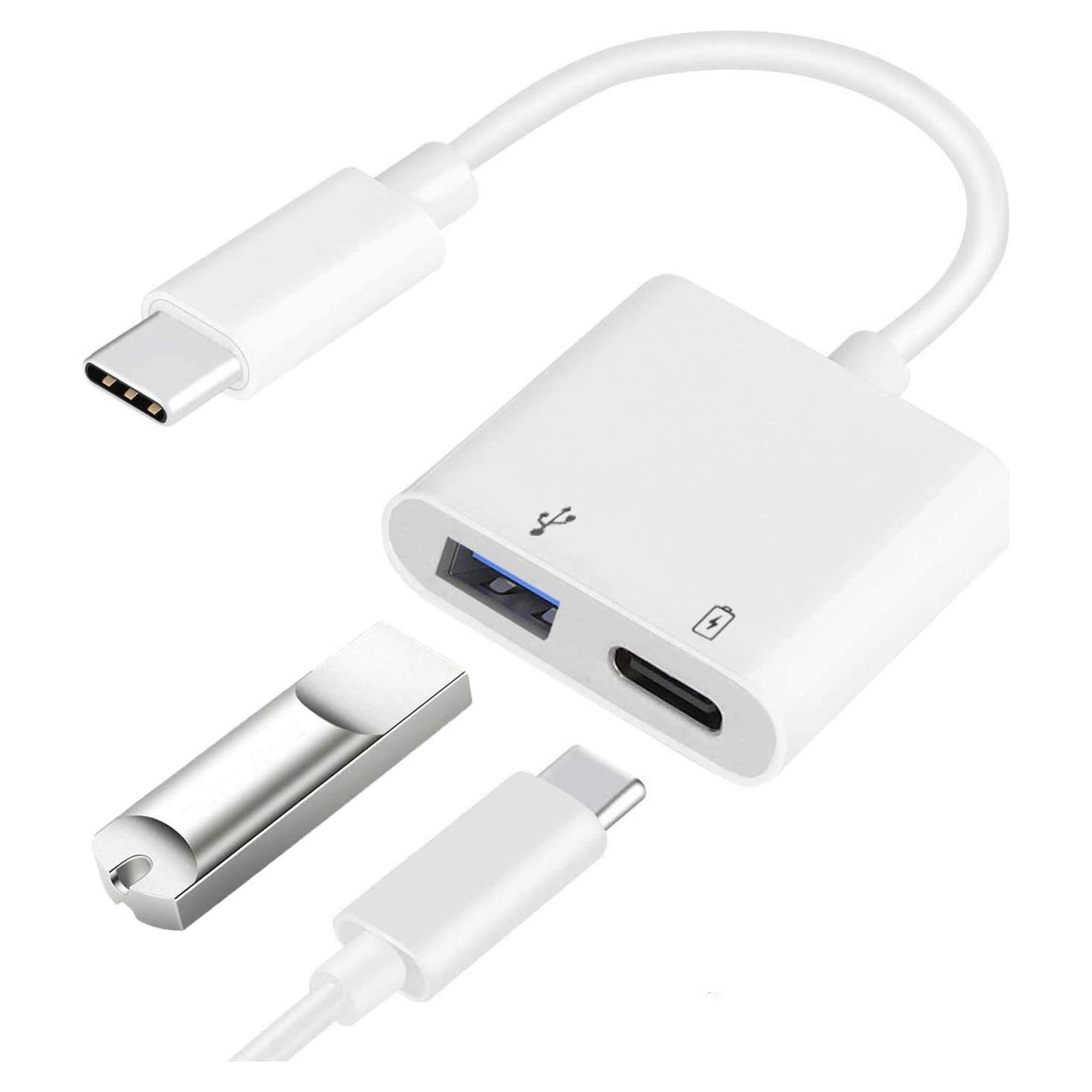 Adaptador USB C OTG 2 en 1 Aimuli 60W Carga y Datos Blanco