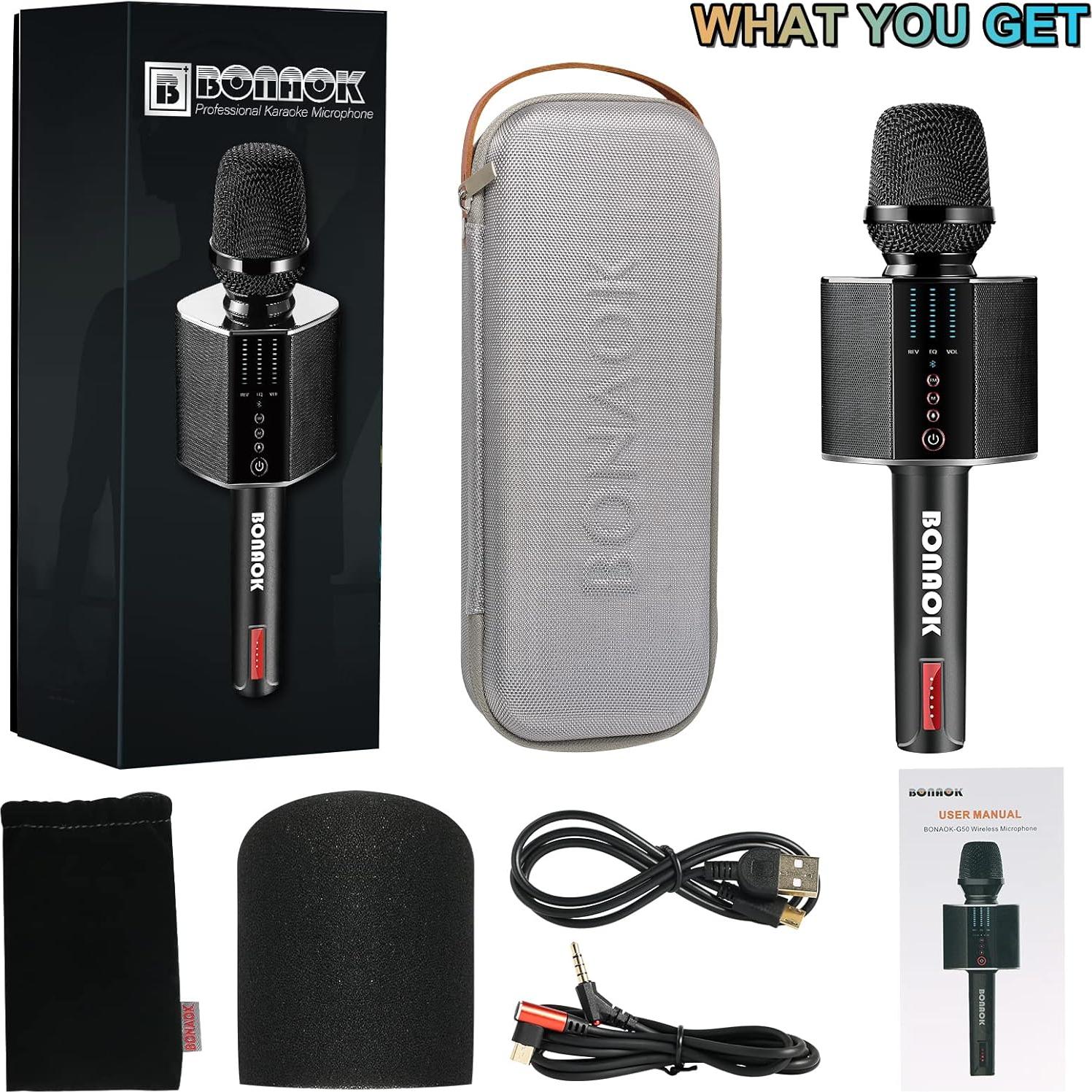 Micrófono de Karaoke BONAOK G50 Inalámbrico Bluetooth Negro