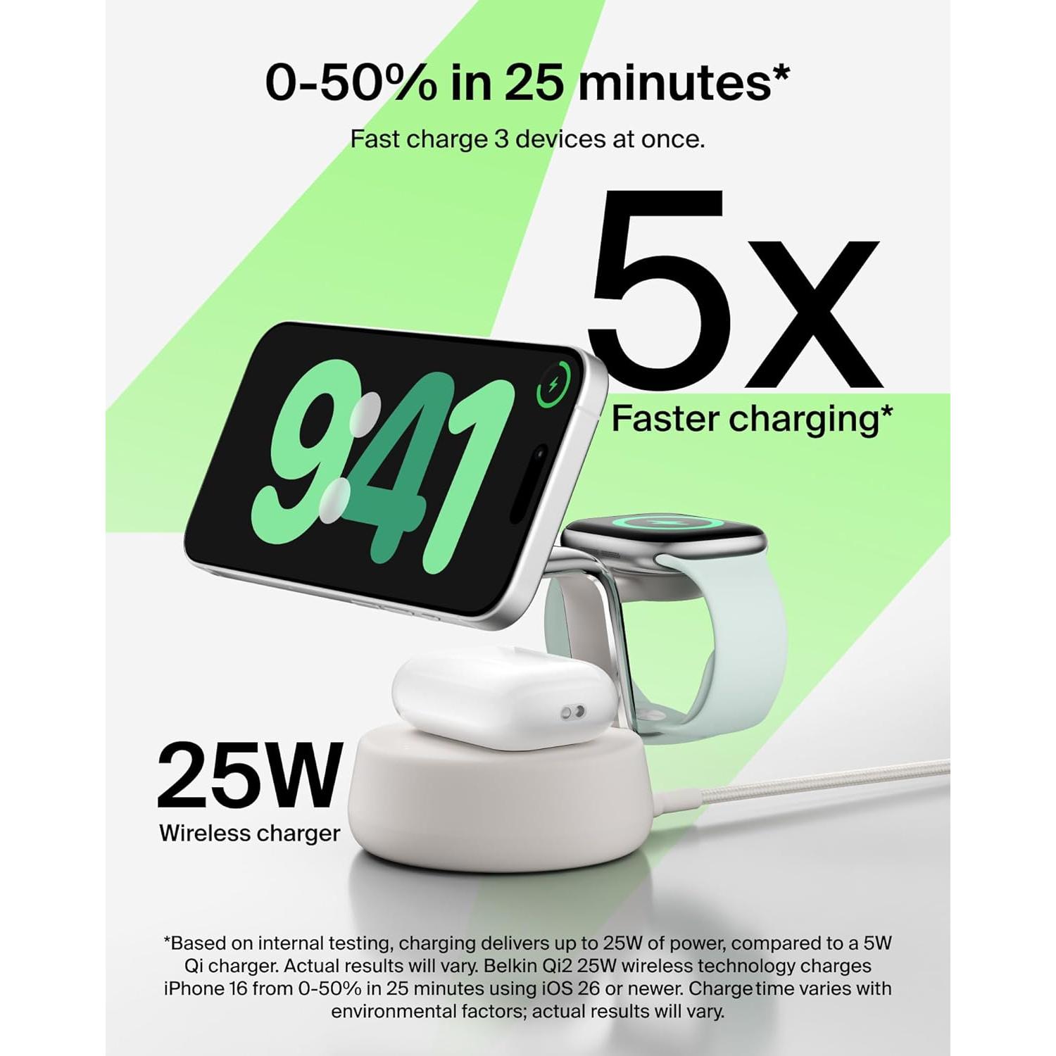 Cargador Inalámbrico 3-en-1 Belkin MagSafe 25W con Ventilador