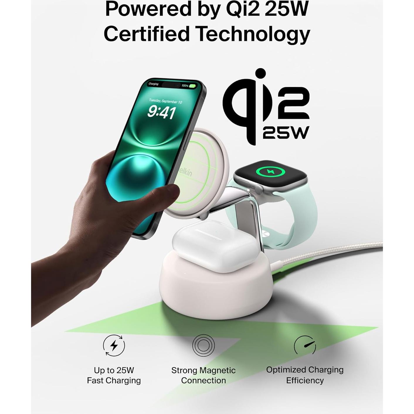 Cargador Inalámbrico 3-en-1 Belkin MagSafe 25W con Ventilador