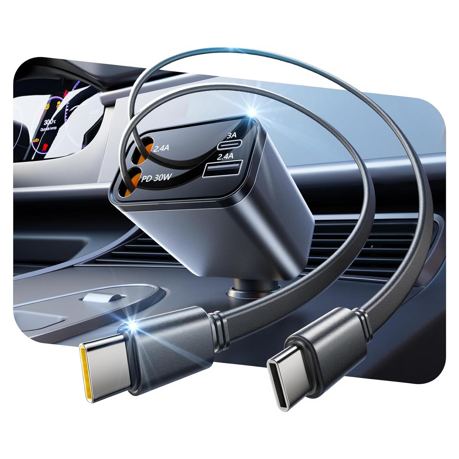 Cargador de Coche Retráctable Superone 69W 4 en 1 Tipo C