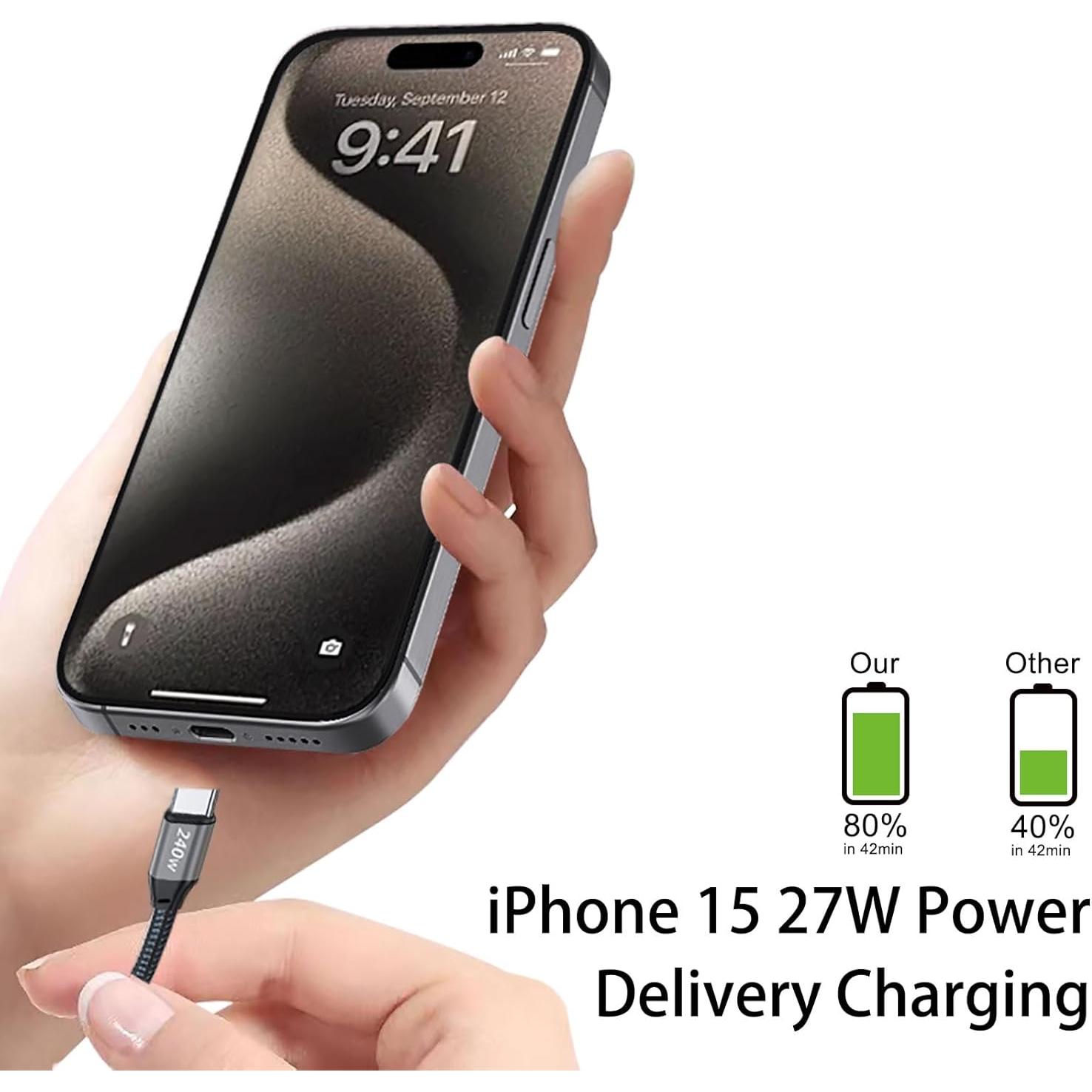 Cable de carga USB-C 240W 6.1m Zusnxaxe Gris