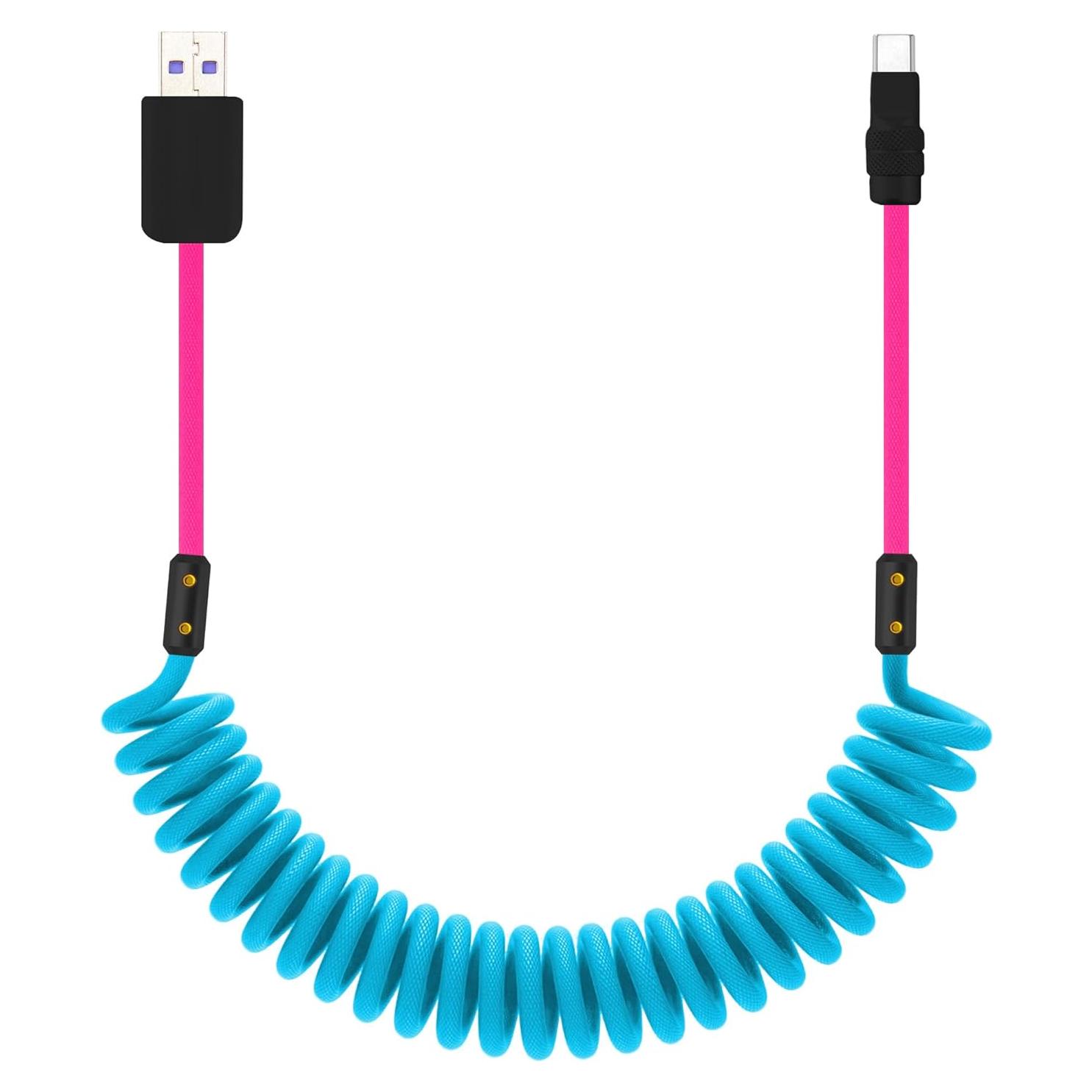 Cable USB C Enrollado ChubbyTech 240W 0.70m-1.10m Azul/Rosa