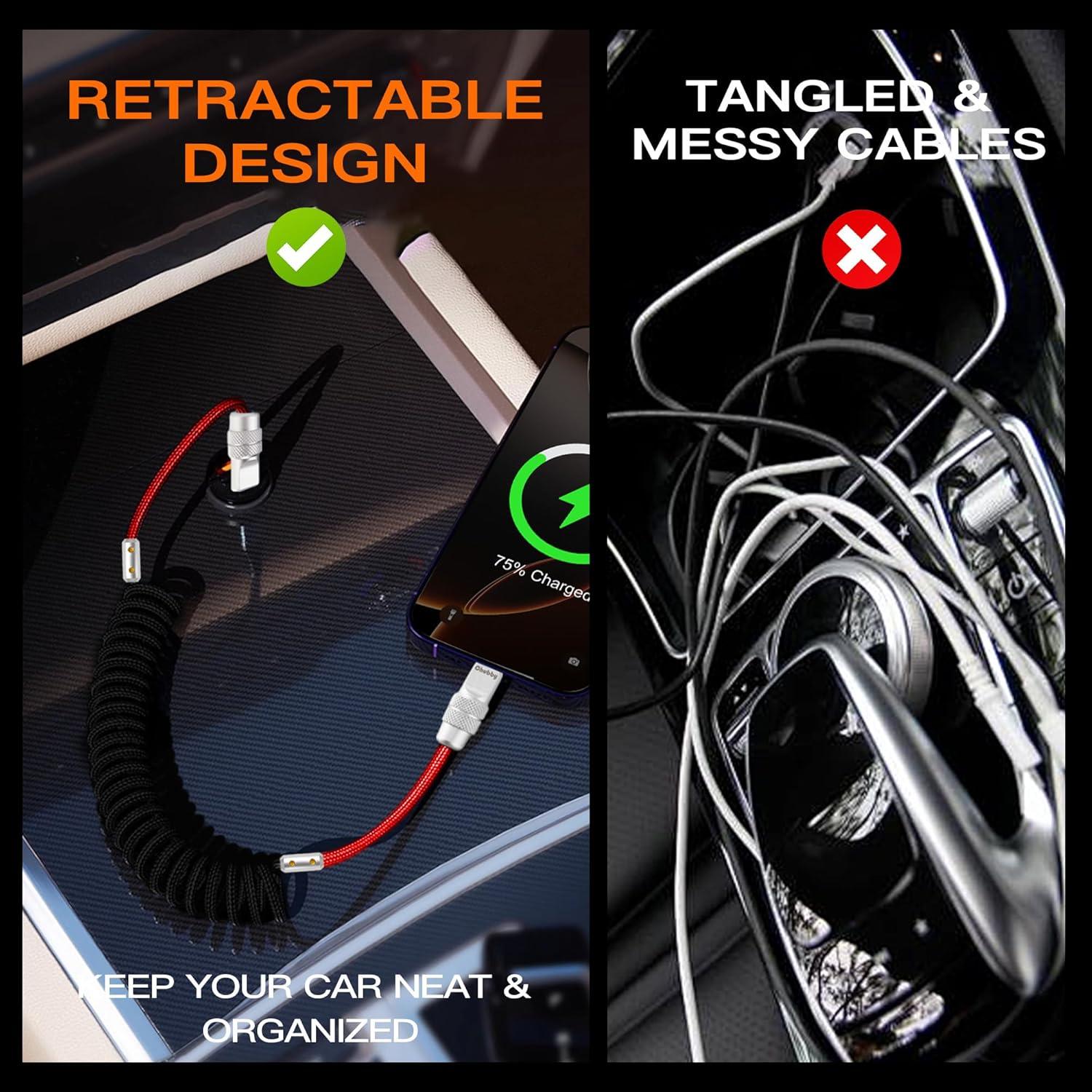 Cable USB C Enrollado ChubbyTech 240W 0.70m-1.10m Azul/Rosa