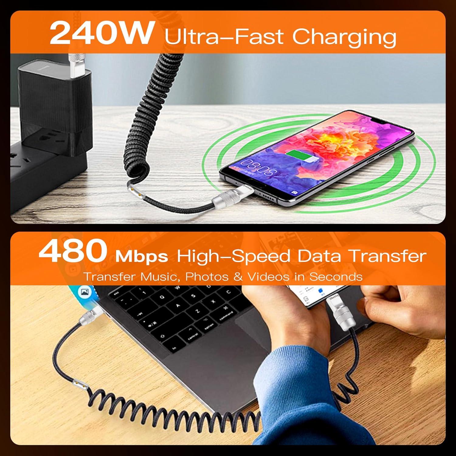 Cable USB C Enrollado ChubbyTech 240W 0.70m-1.10m Azul/Rosa