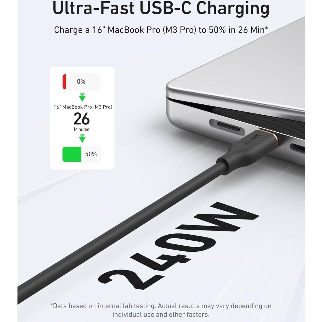 Cable USB-C Anker 240W 1.83m Silicona Carga Rápida 2 Pack