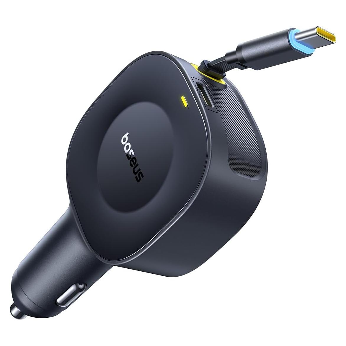 Cargador de coche Baseus USB-C 60W con cable retráctil 80cm