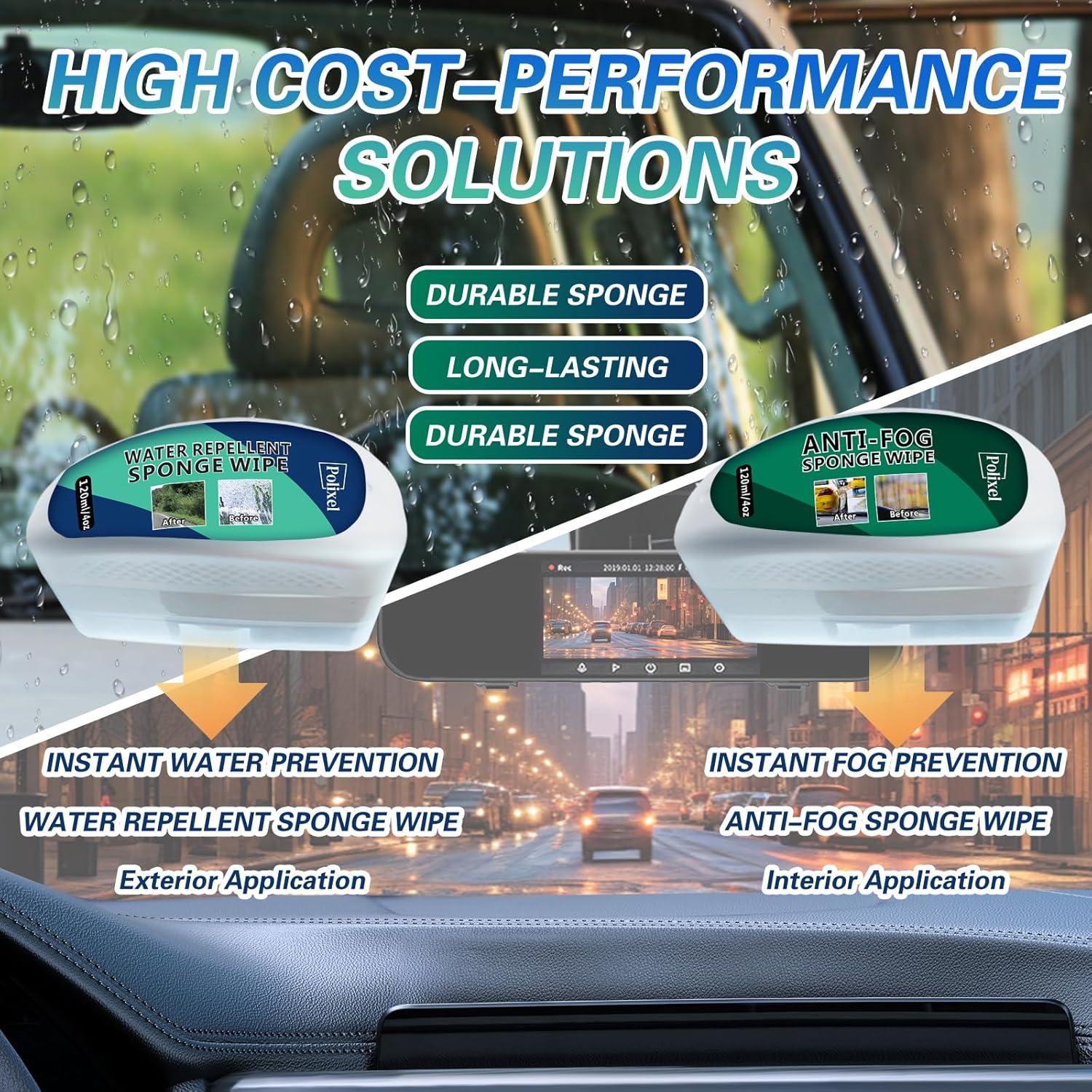 Kit Repelente de Agua y Antivaho Polixel - 2 Esponjas para Cristales