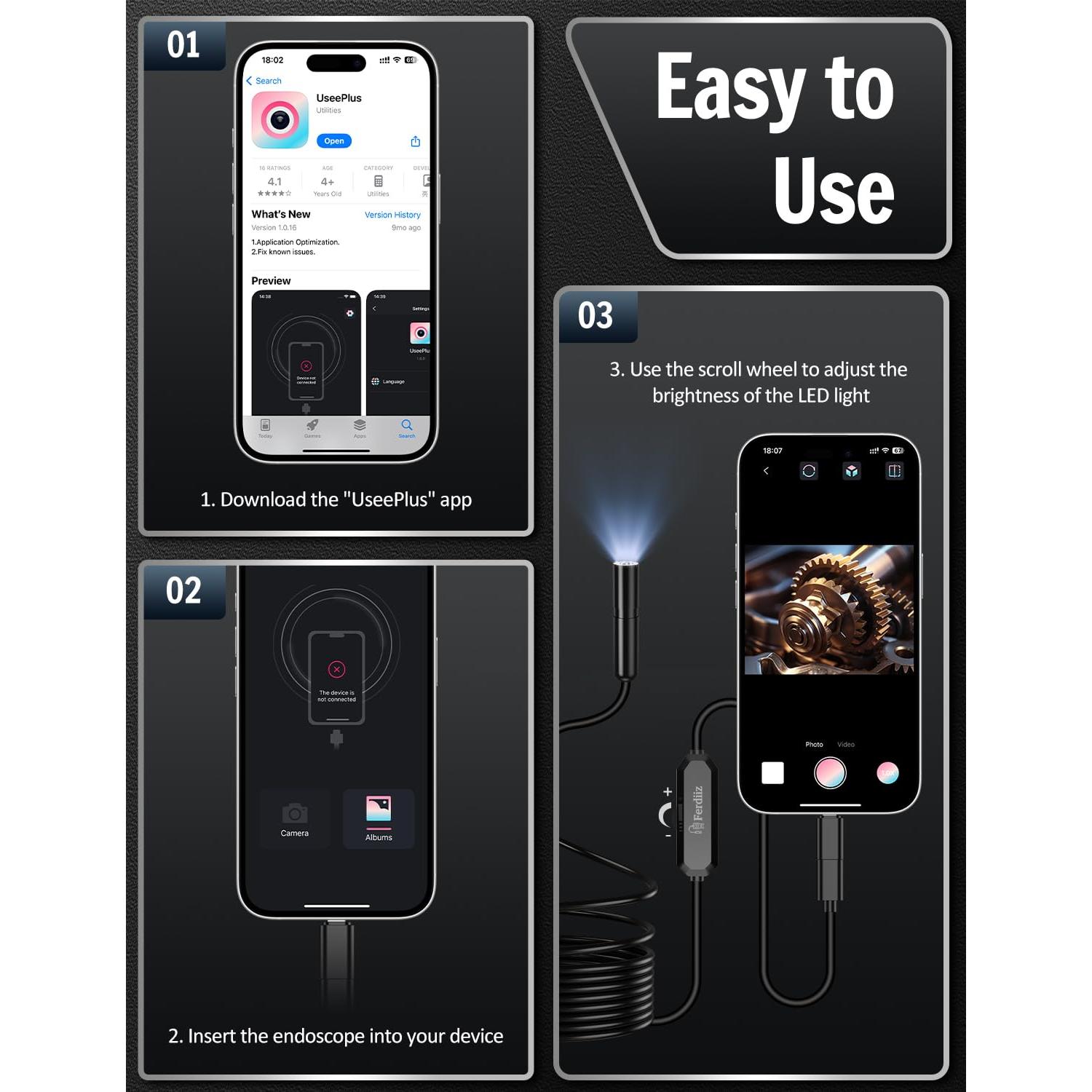 Cámara Endoscópica Ferdiiz AN112-5m 1920P HD 5m IP67