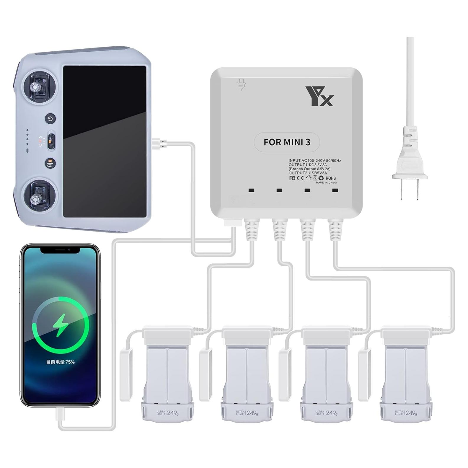 Cargador Rápido 6 en 1 Hanatora para DJI Mini 4 Pro y Mini 3