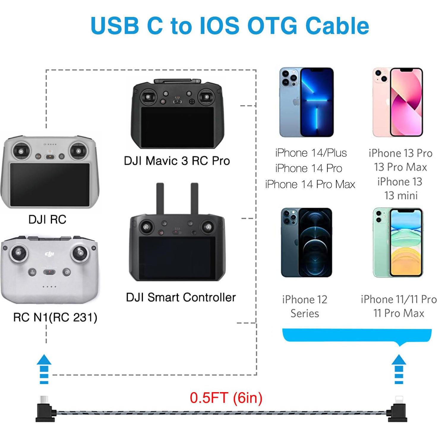 Cable USB C a iOS 15cm para Control Remoto DJI - DRSEOO