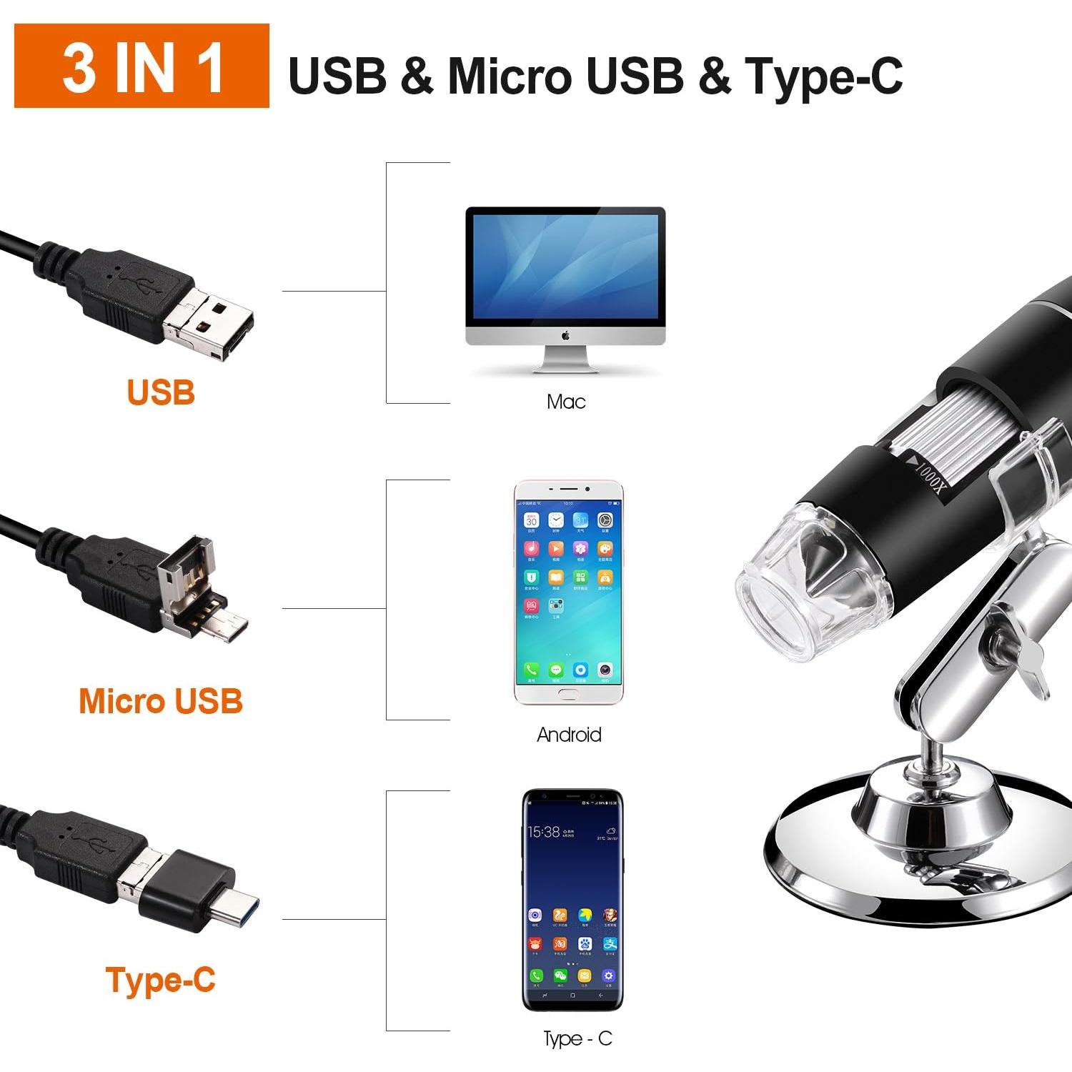 Microscopio USB Bysameyee SB-19 40X-1000X 8 LED Ajustables