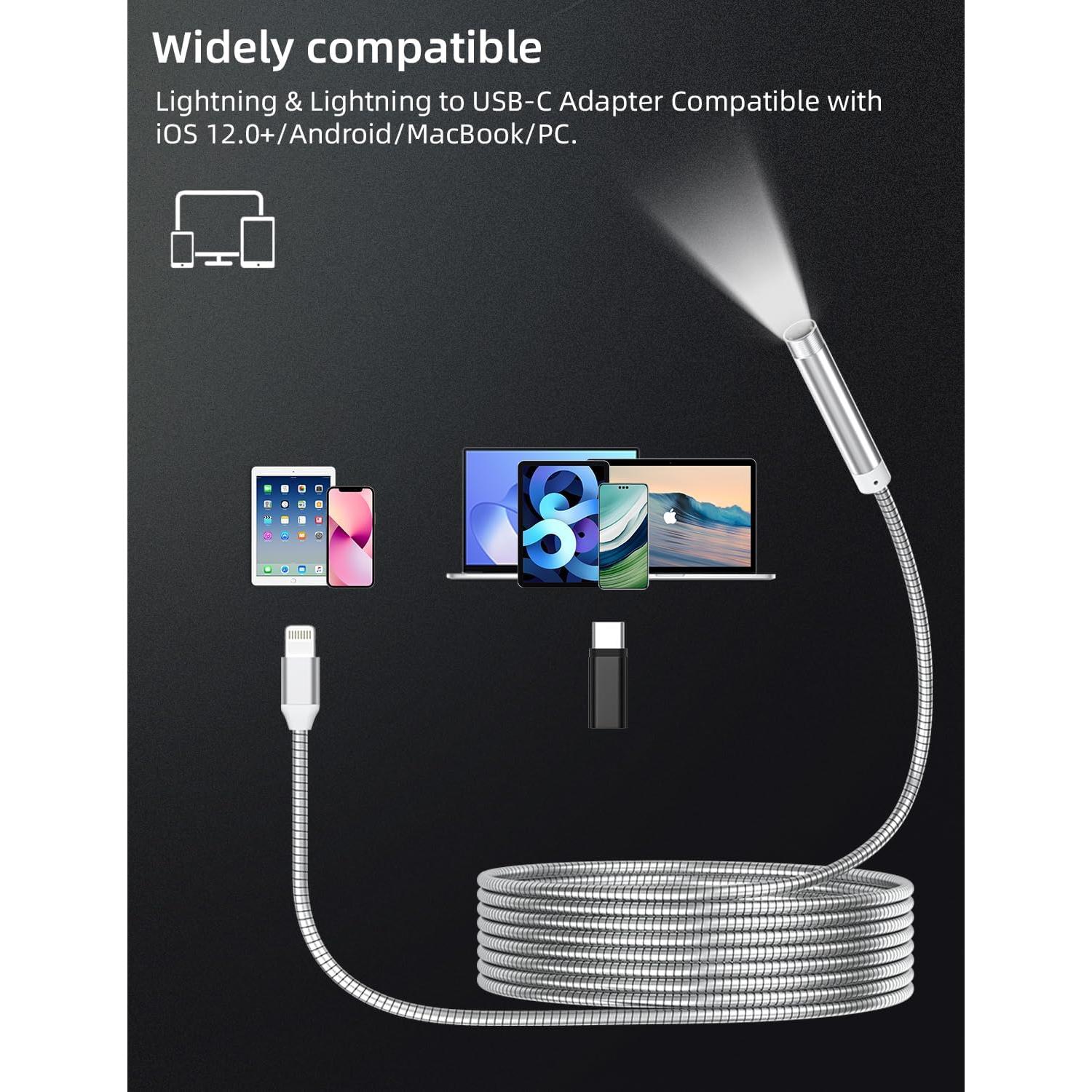 Cámara Endoscopio HD 1920P ZOIOT 1.8m 8mm IP67 con Luz