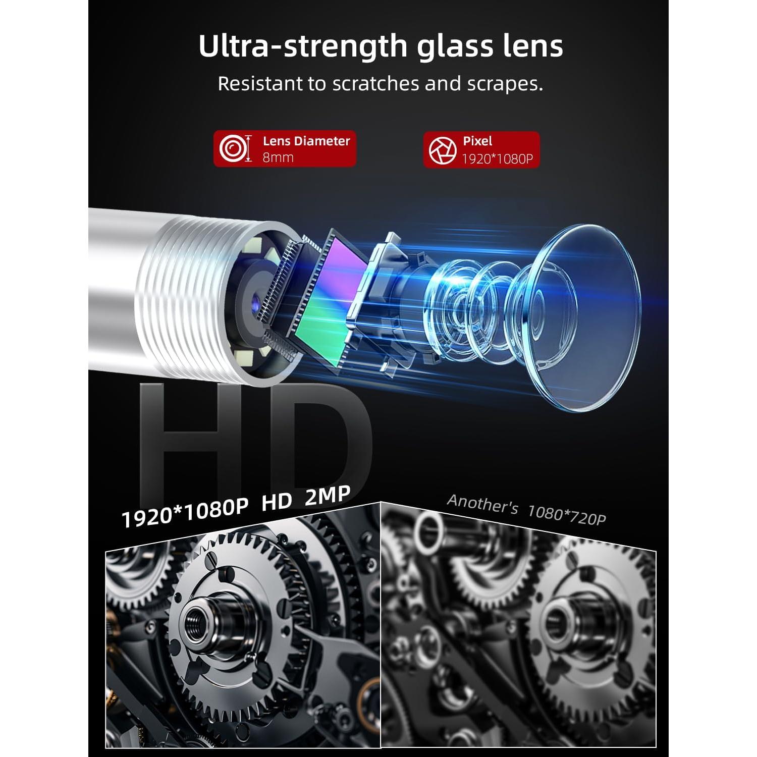 Cámara Endoscopio HD 1920P ZOIOT 1.8m 8mm IP67 con Luz