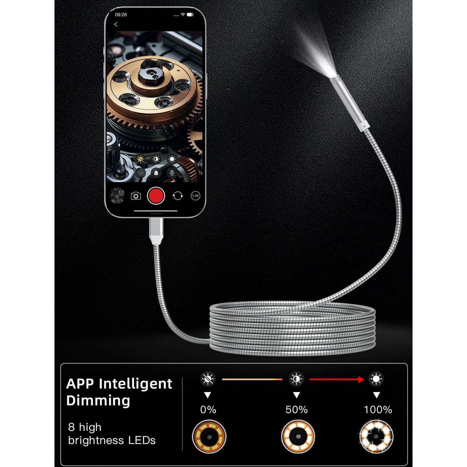 Cámara Endoscopio HD 1920P ZOIOT 1.8m 8mm IP67 con Luz