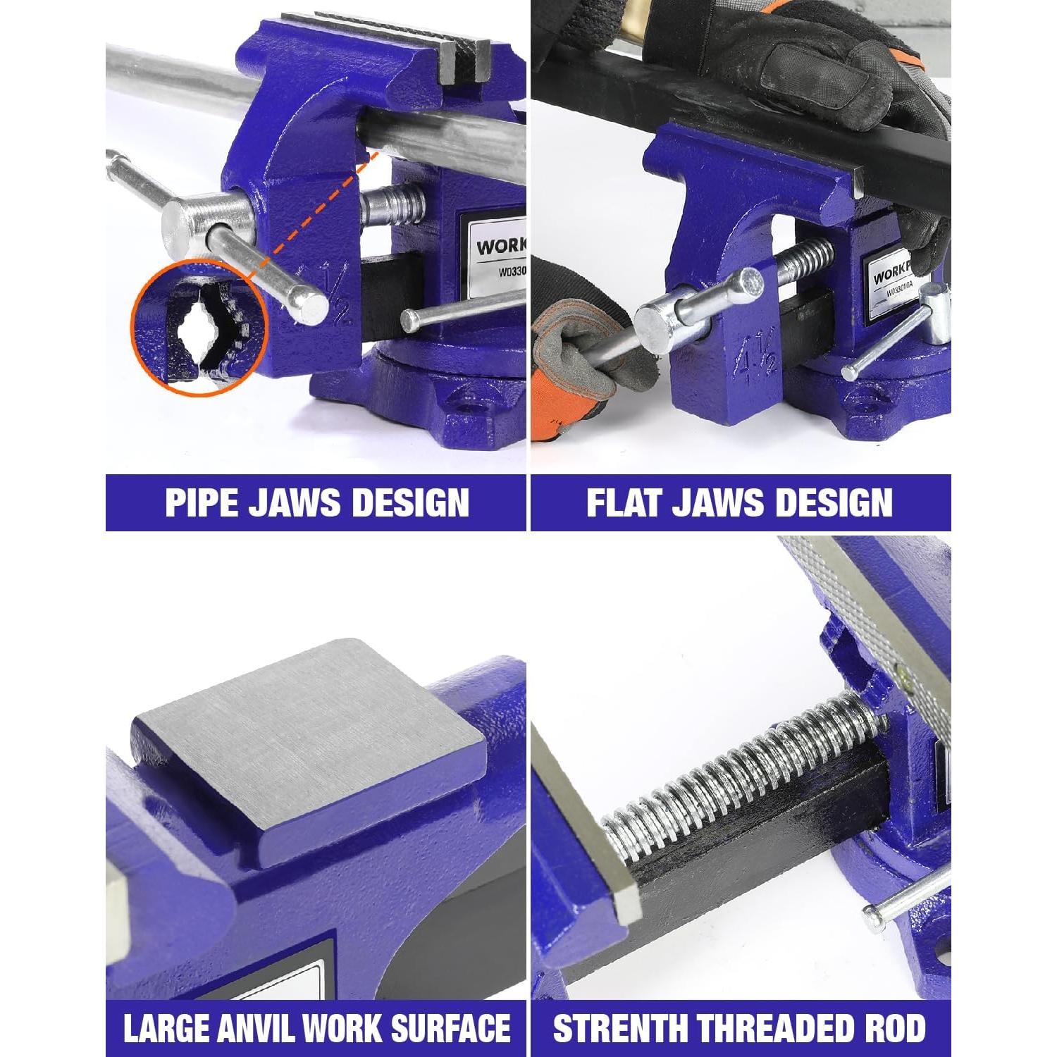 Torno de Banco WORKPRO 4.5" Multifuncional para Madera