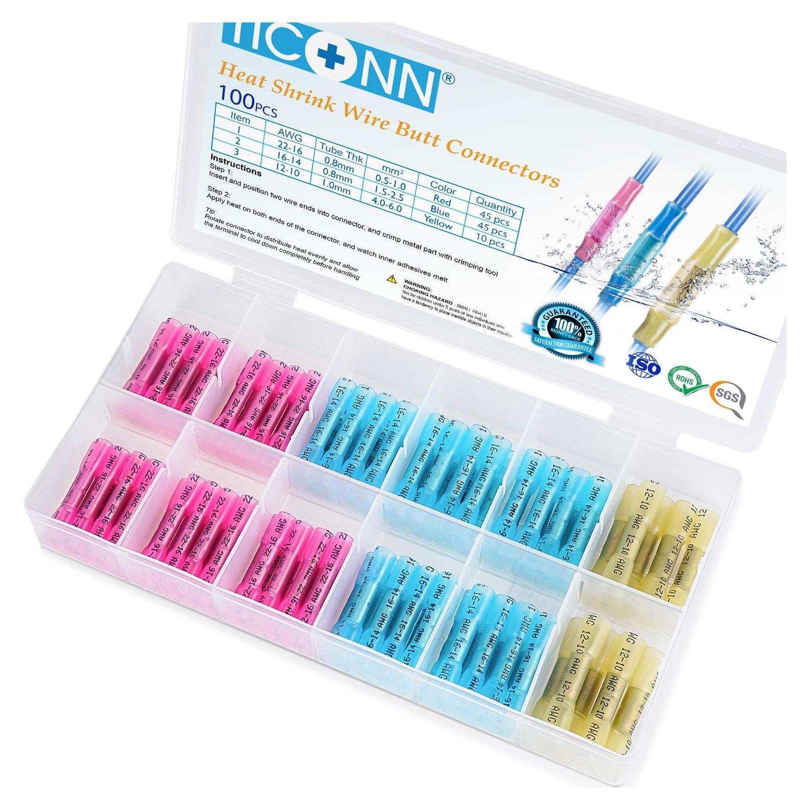 Kit de Conectores de Cable TICONN 100PCS Termorretráctil Impermeables