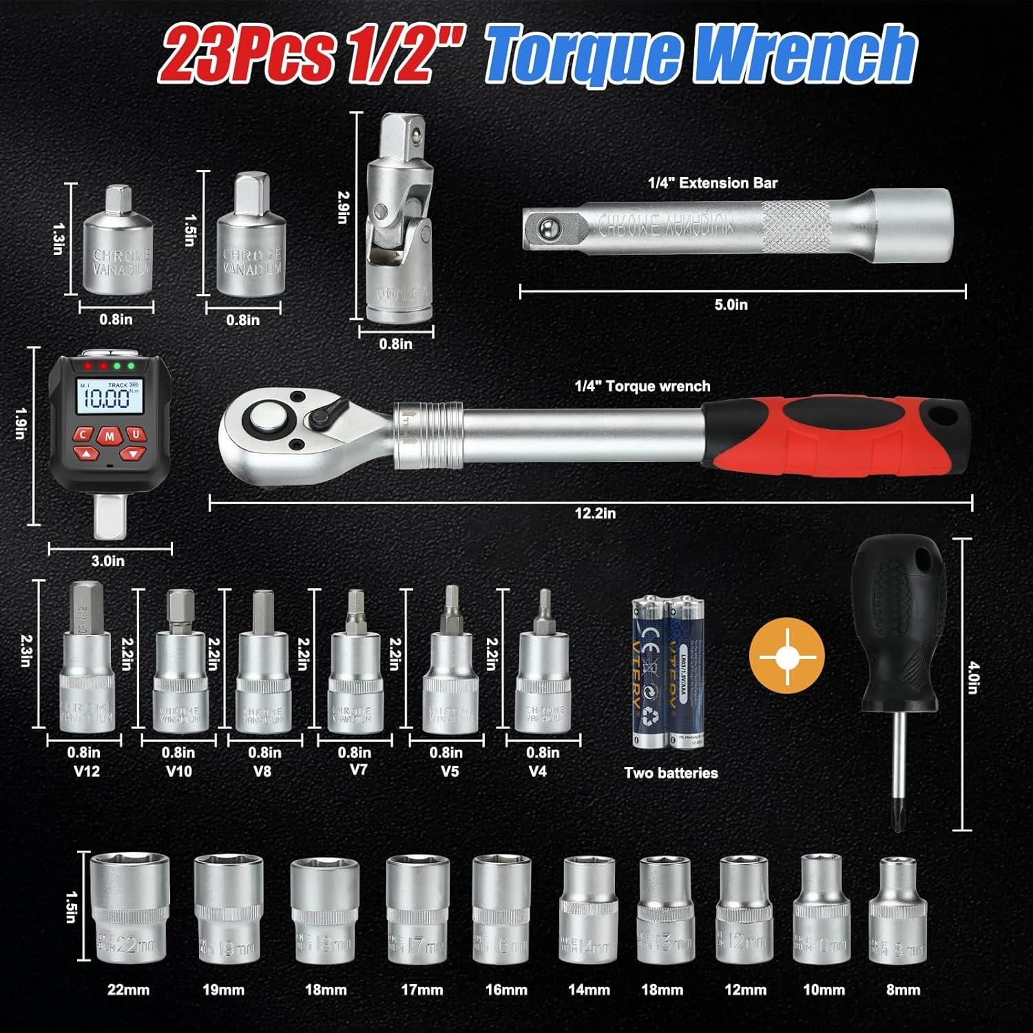 Juego de Adaptadores de Par Digital Yousnerc 1/2" 10-200 Nm