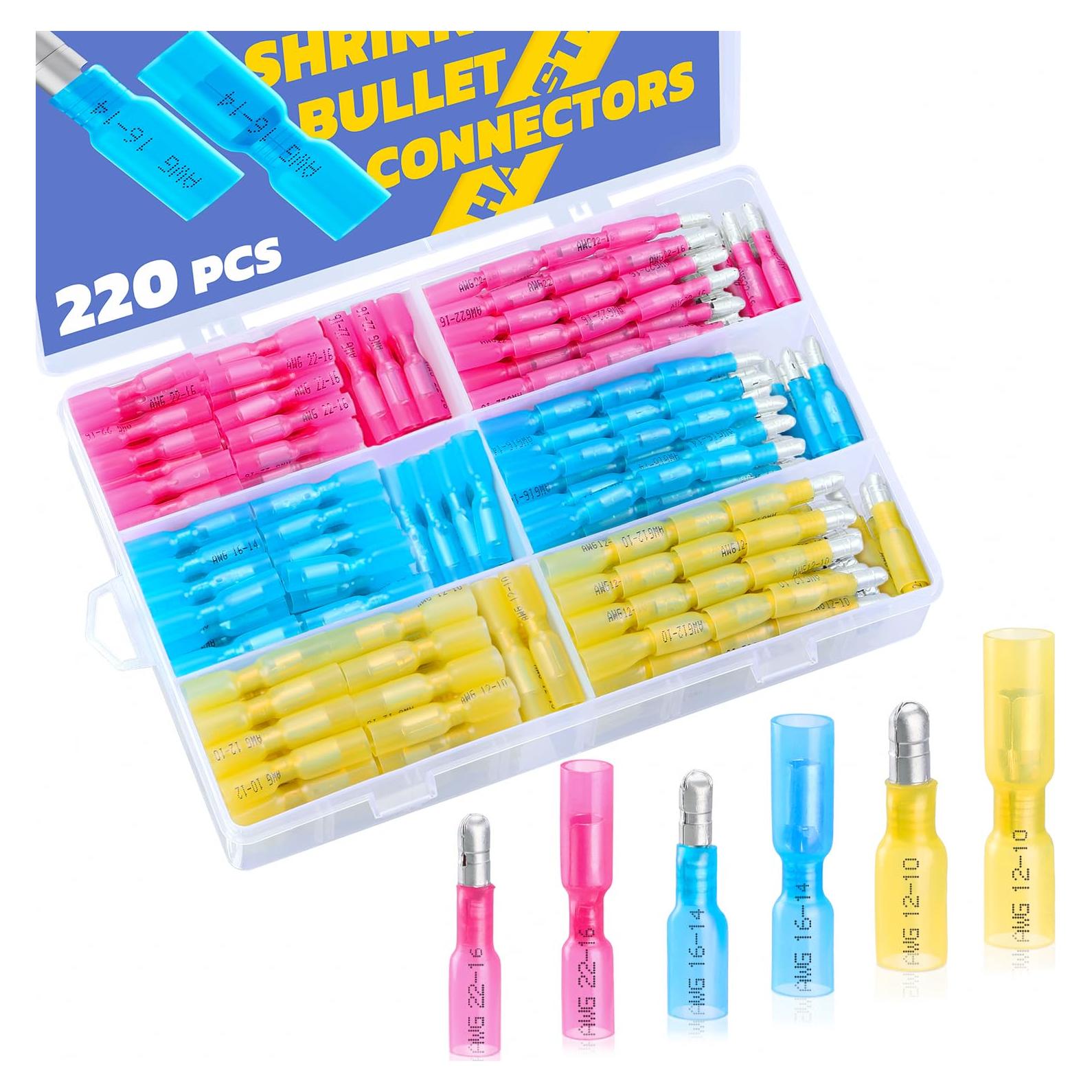 Kit 220 Piezas Conectores de Bala Termocontraíbles Haisstronica