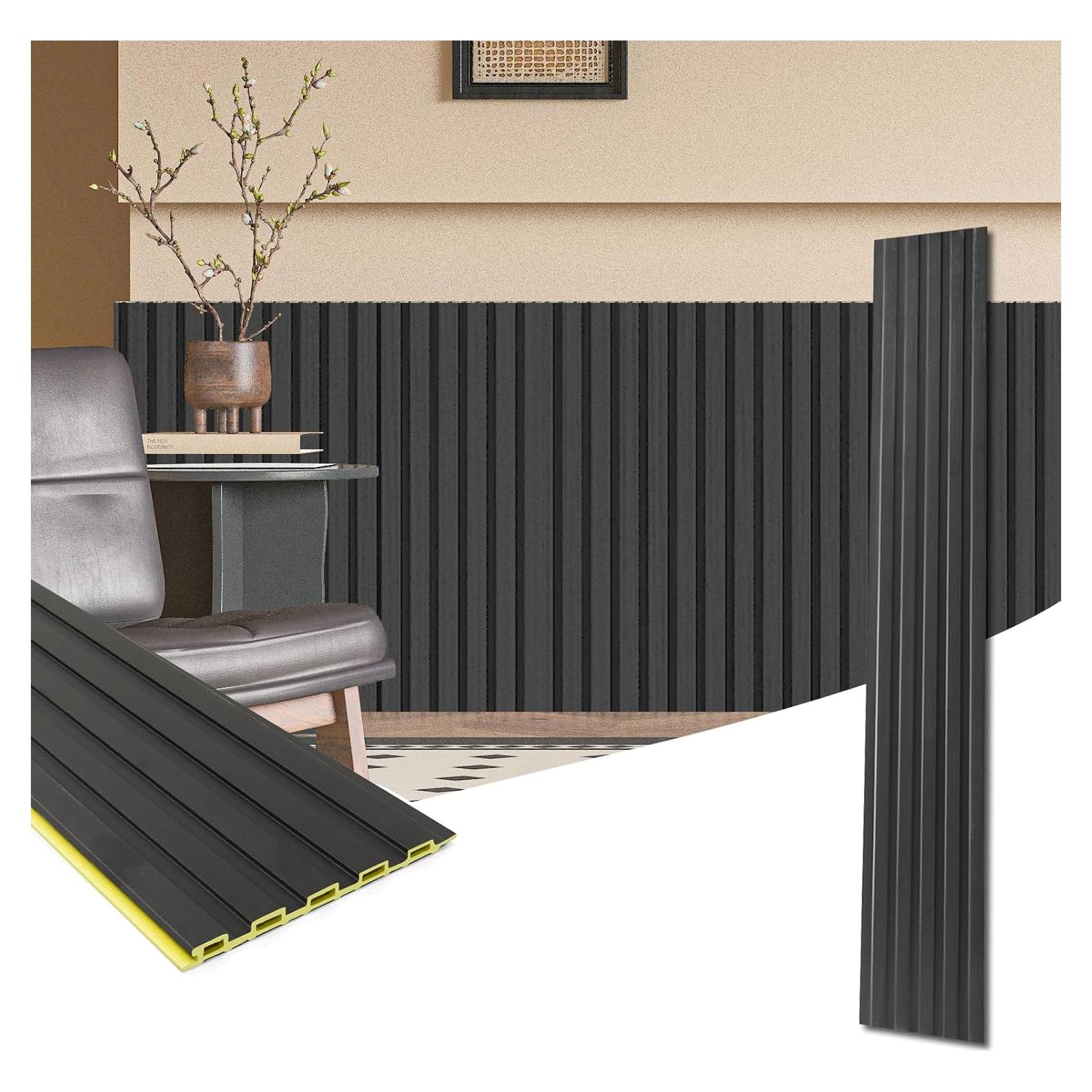 Paneles de Wainscoting WPC Art3d 16 Piezas 121.9x15.2cm Negro