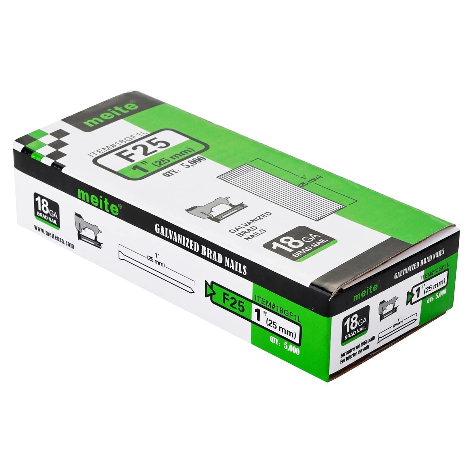 Clavos Brad Galvanizados Meite 18GA 25mm 5000 PCS Caja