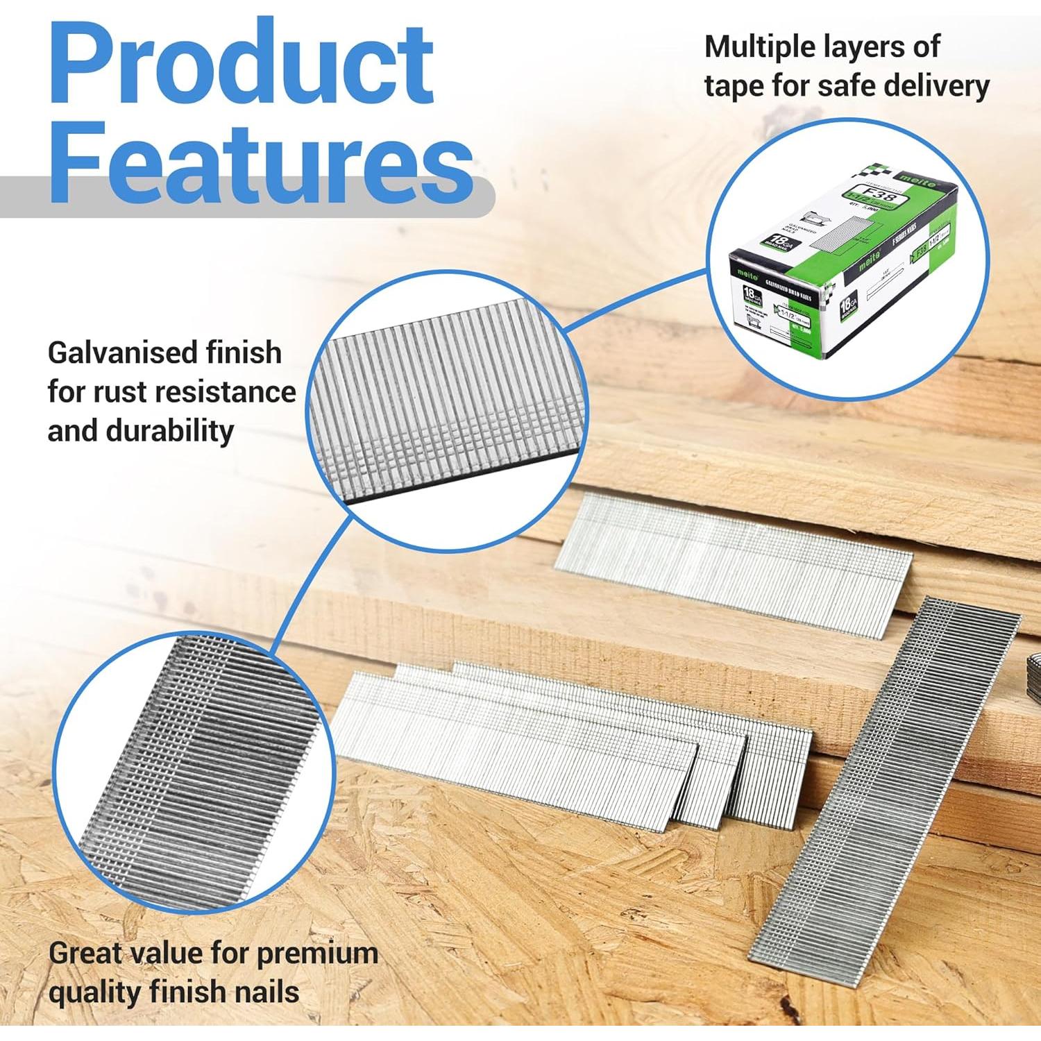 Clavos Brad Galvanizados Meite 18GA 3.81cm 5000 Unidades