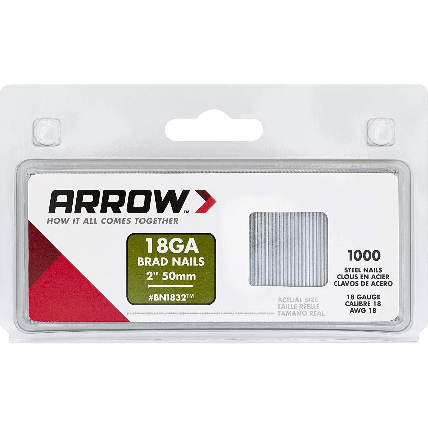 Clavos Brad de Acero 18 Calibres Arrow BN1832CS 1000 Unidades 50 mm