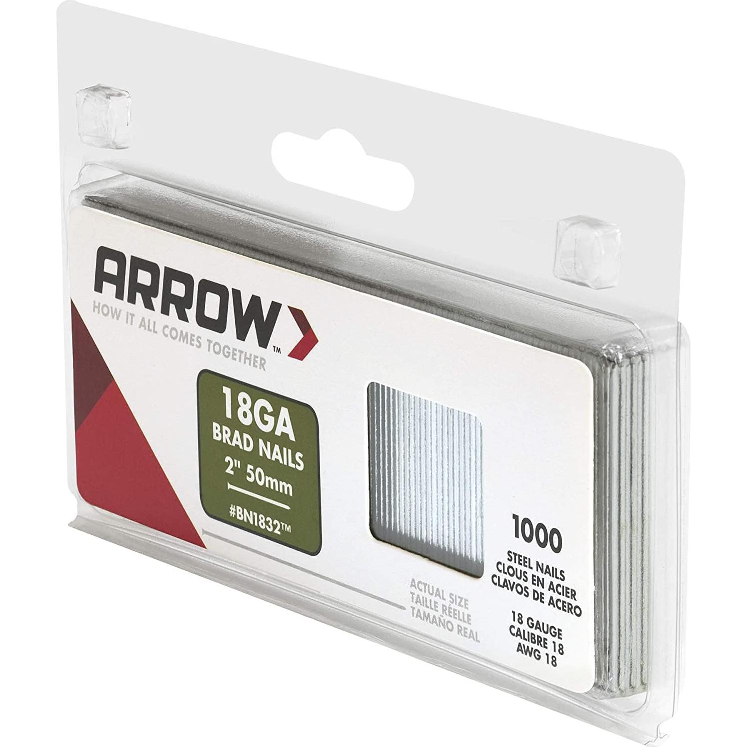 Clavos Brad de Acero 18 Calibres Arrow BN1832CS 1000 Unidades 50 mm