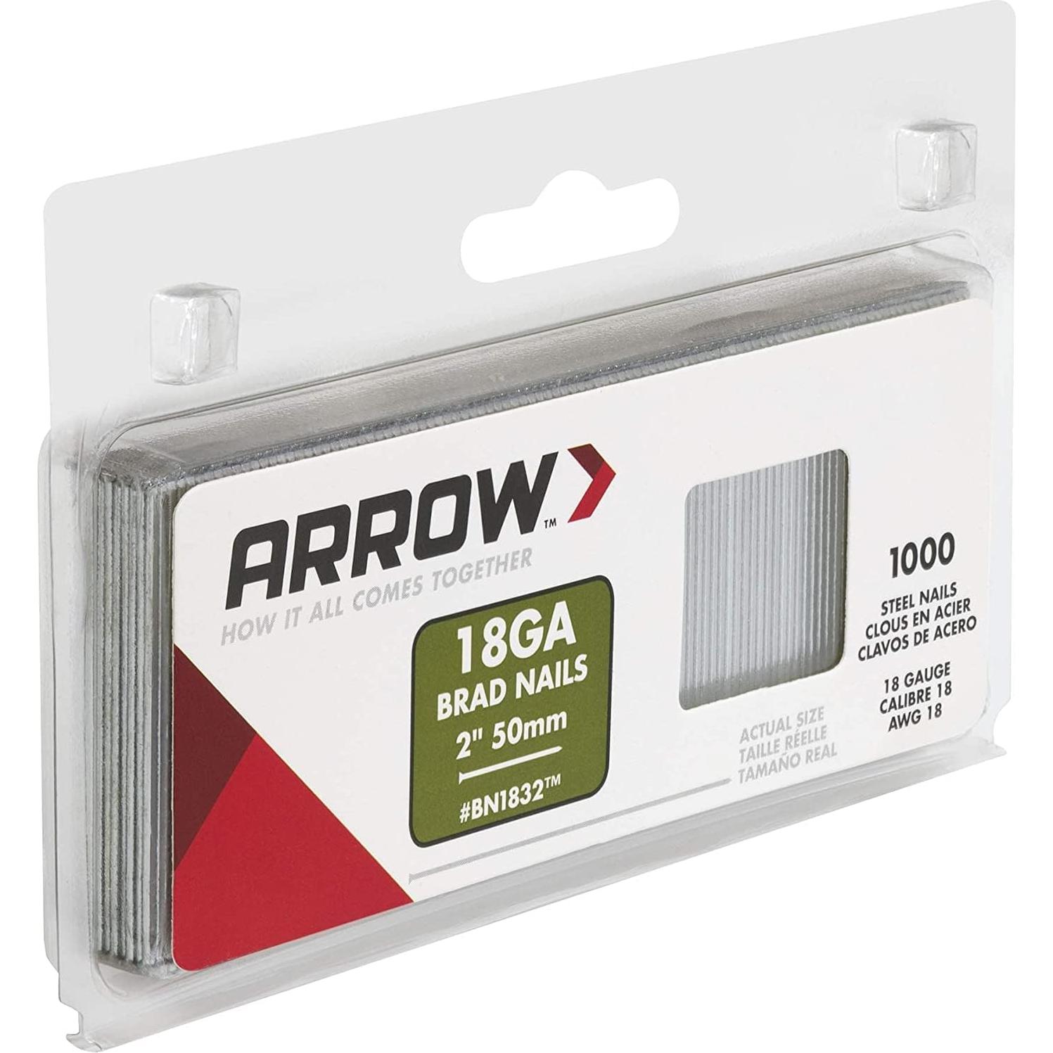 Clavos Brad de Acero 18 Calibres Arrow BN1832CS 1000 Unidades 50 mm