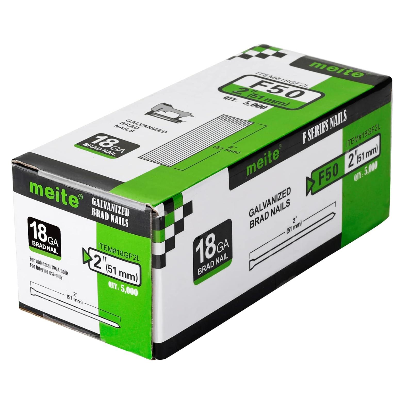 Clavos Brad Galvanizados Meite 18GA 5,000 Unidades 5.08cm