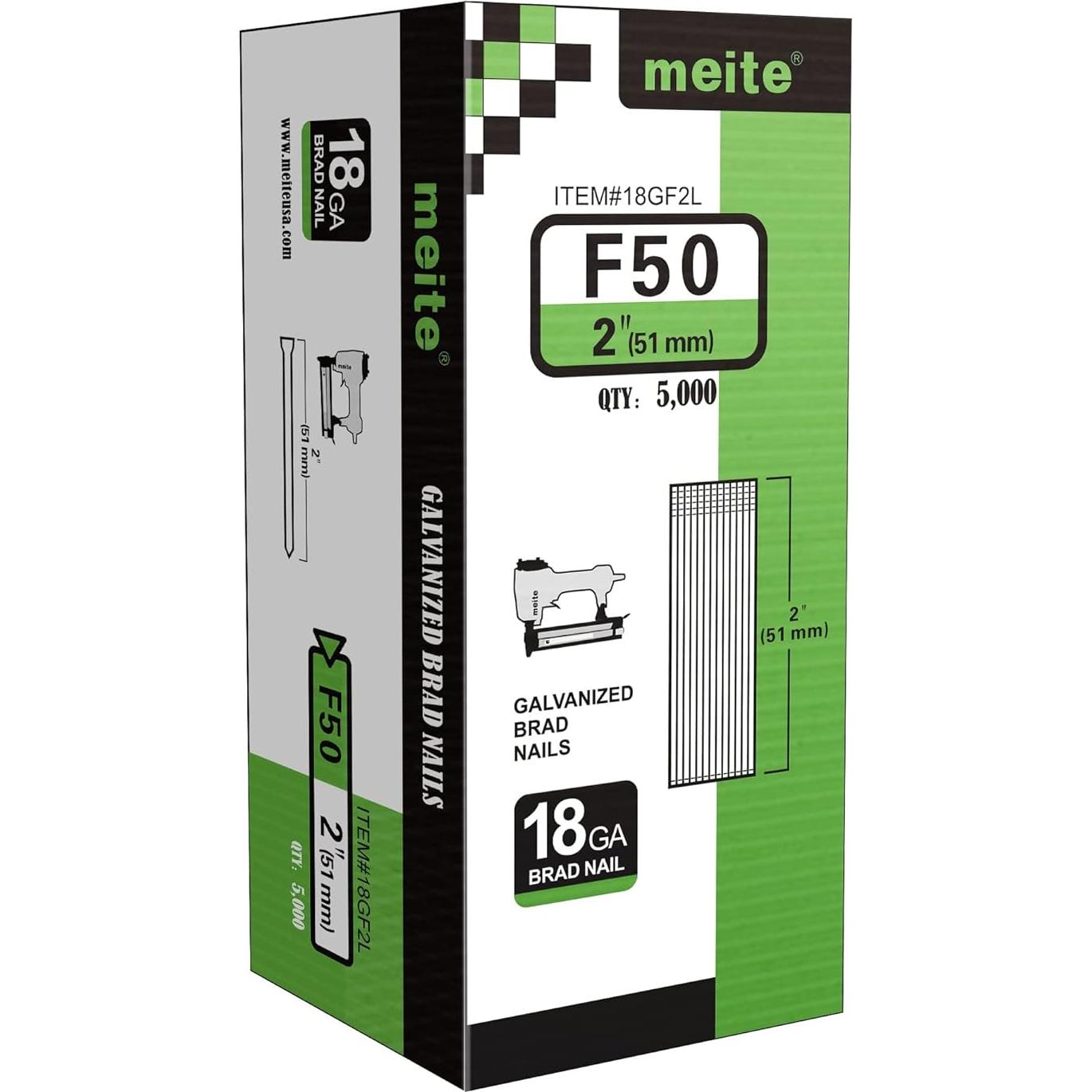 Clavos Brad Galvanizados Meite 18GA 5,000 Unidades 5.08cm