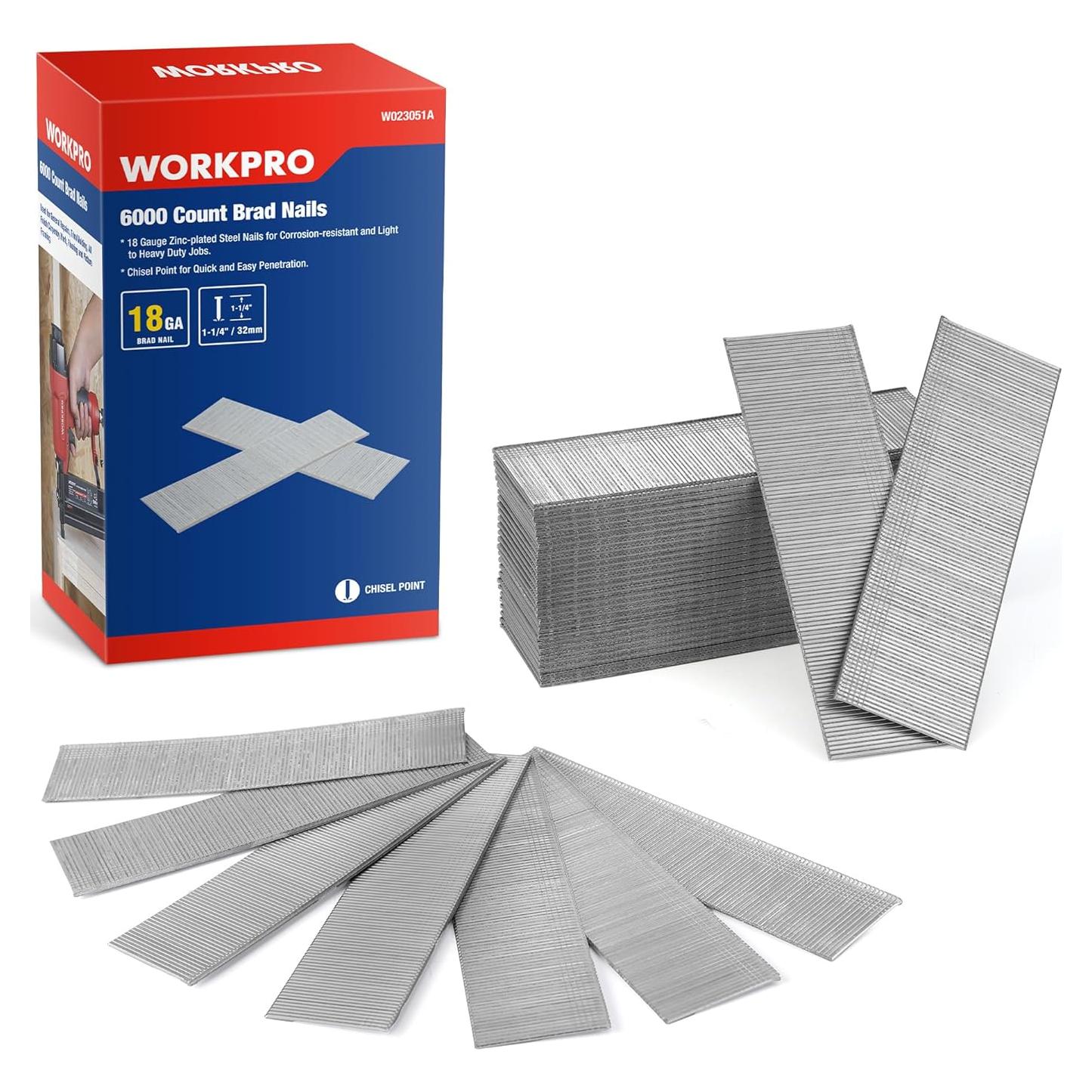 Clavos Brad Universales WORKPRO 18 Gauge 6000 Piezas 3.18 cm