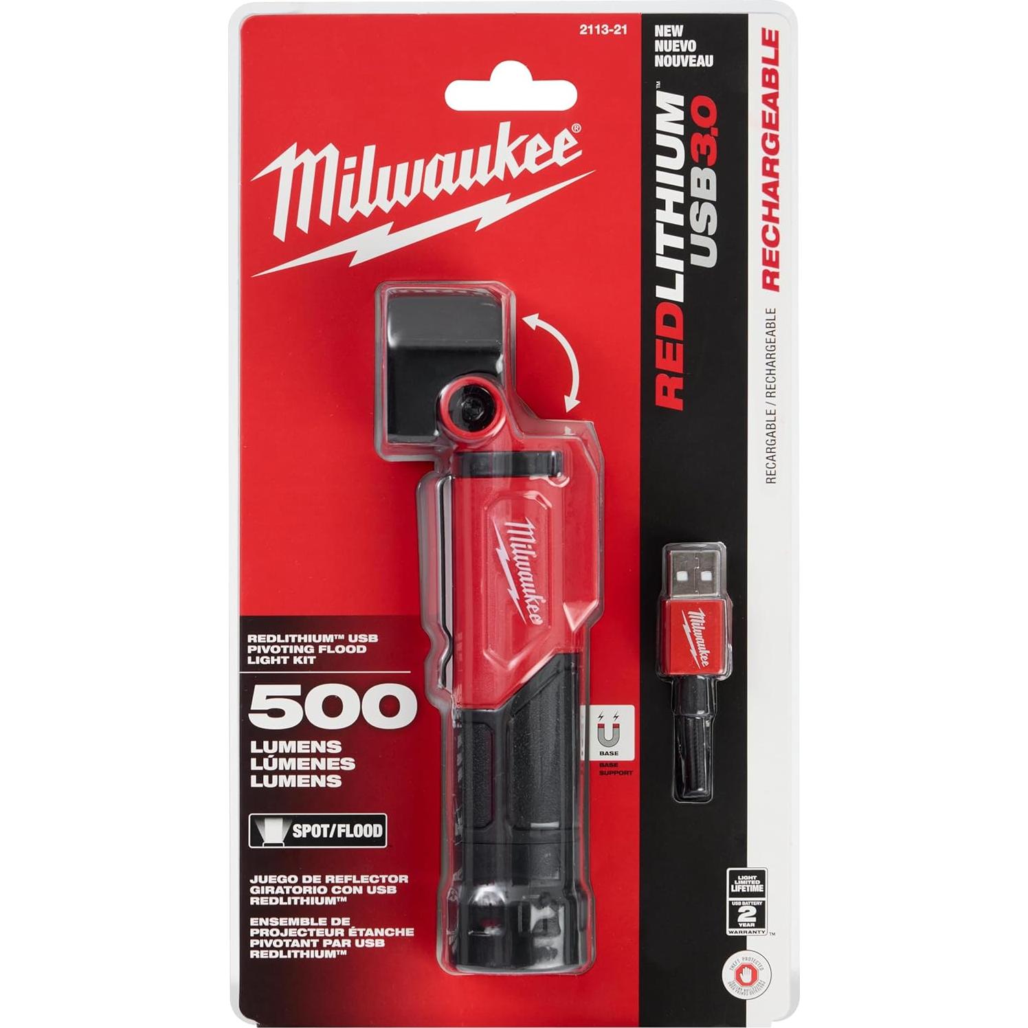 Linterna LED Recargable Milwaukee 500 Lúmenes USB