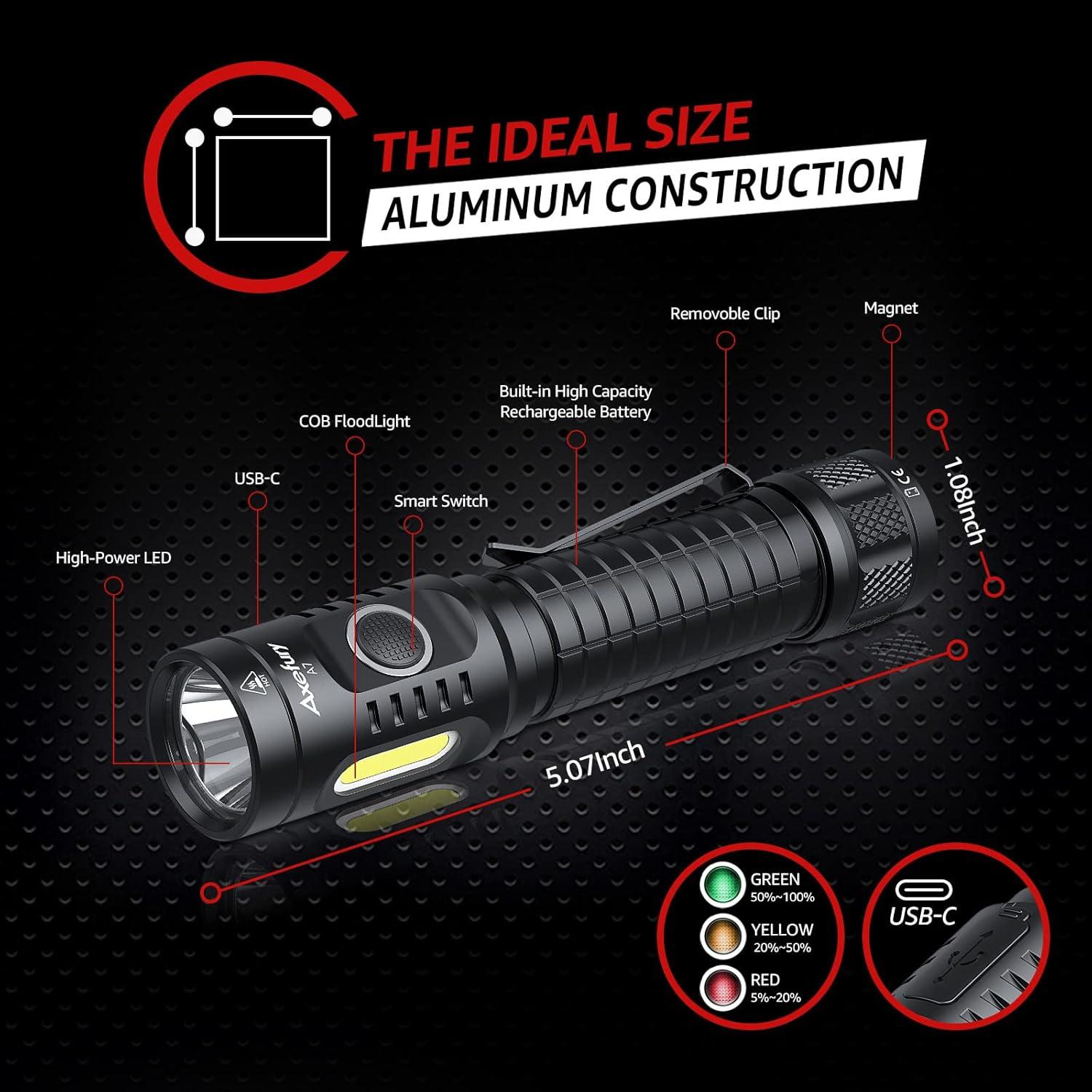 Linterna LED Recargable Axefury A7 1300 Lúmenes IP67