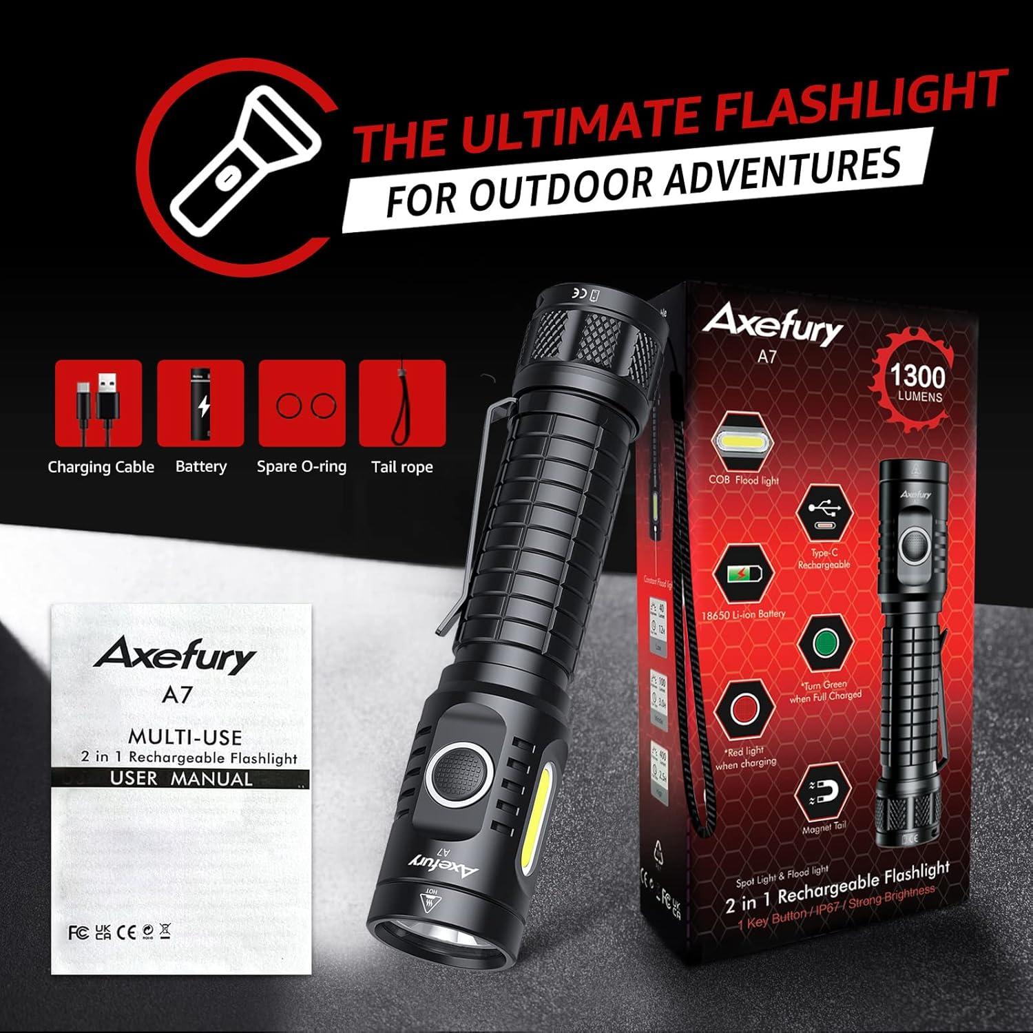Linterna LED Recargable Axefury A7 1300 Lúmenes IP67
