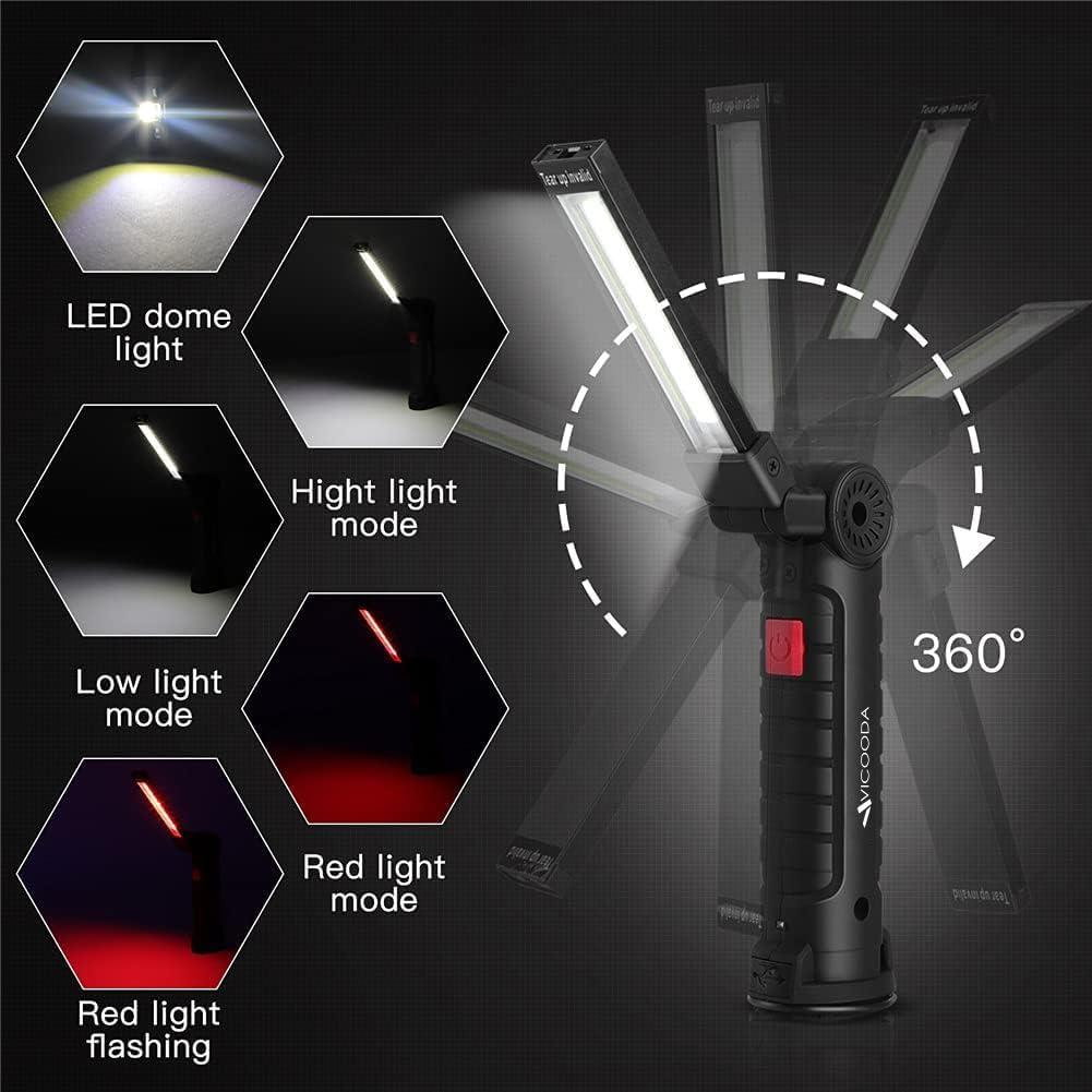 Luz de Trabajo LED VICOODA 4 Paquetes 360° Rotación USB C