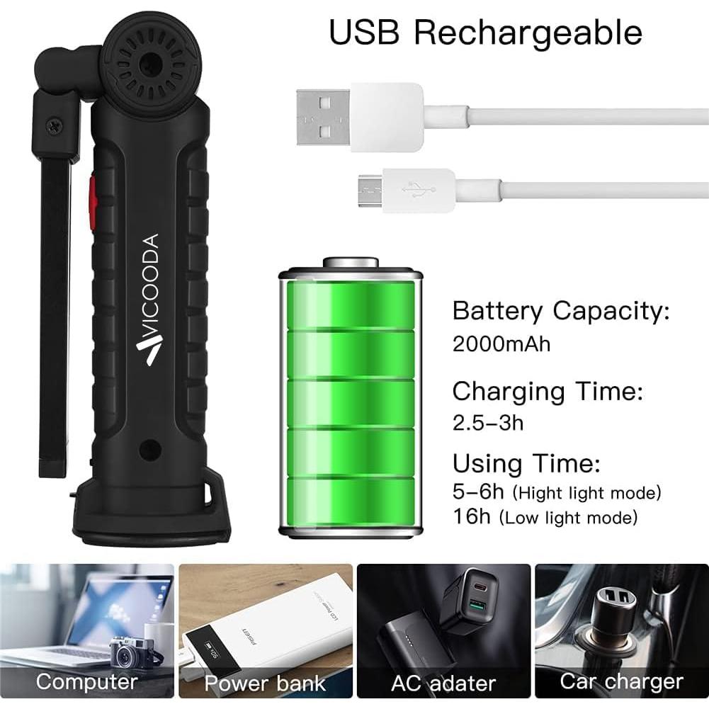 Luz de Trabajo LED VICOODA 4 Paquetes 360° Rotación USB C