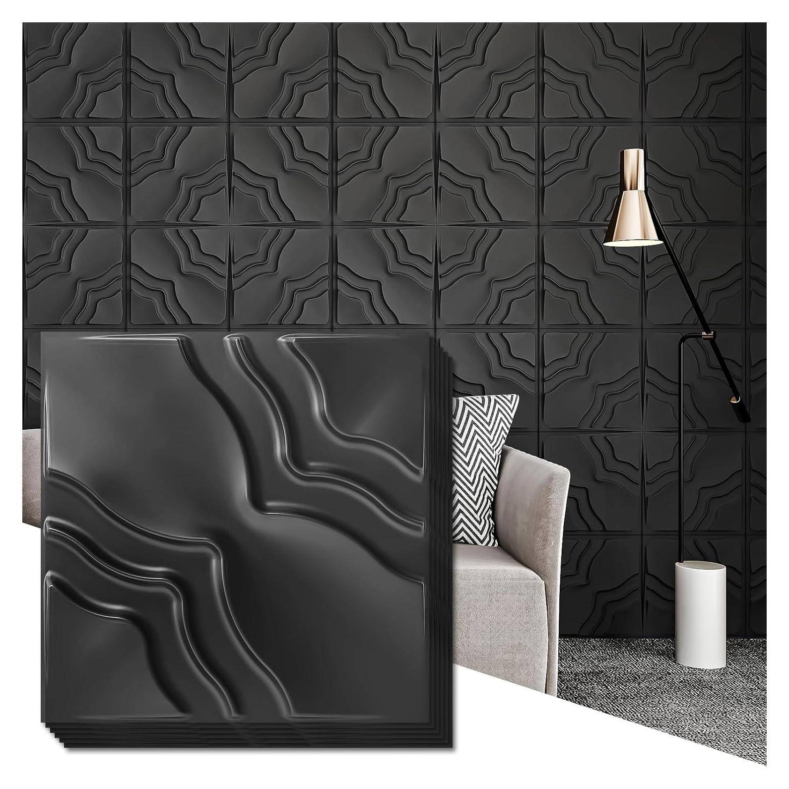 Paneles de Pared 3D Art3dwallpanels 33 Unidades PVC Negro 30x30 cm