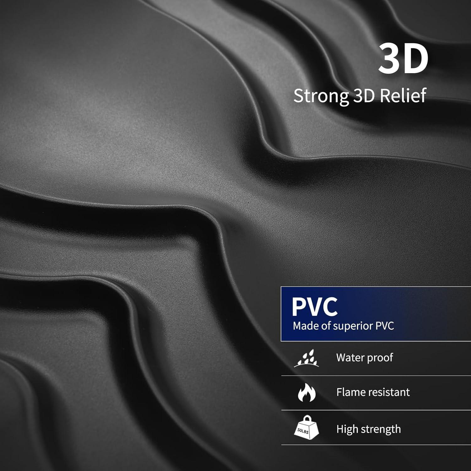 Paneles de Pared 3D Art3dwallpanels 33 Unidades PVC Negro 30x30 cm