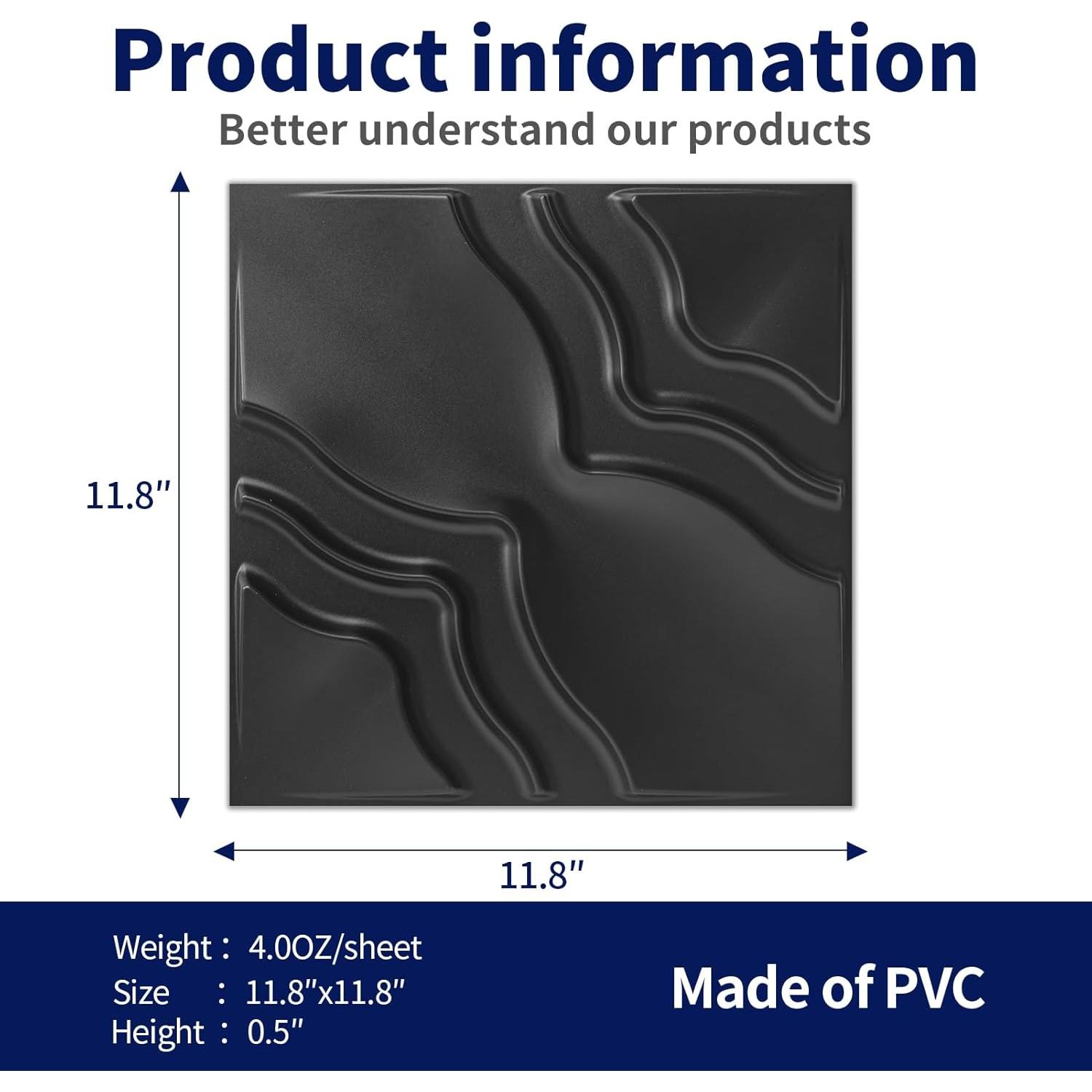 Paneles de Pared 3D Art3dwallpanels 33 Unidades PVC Negro 30x30 cm