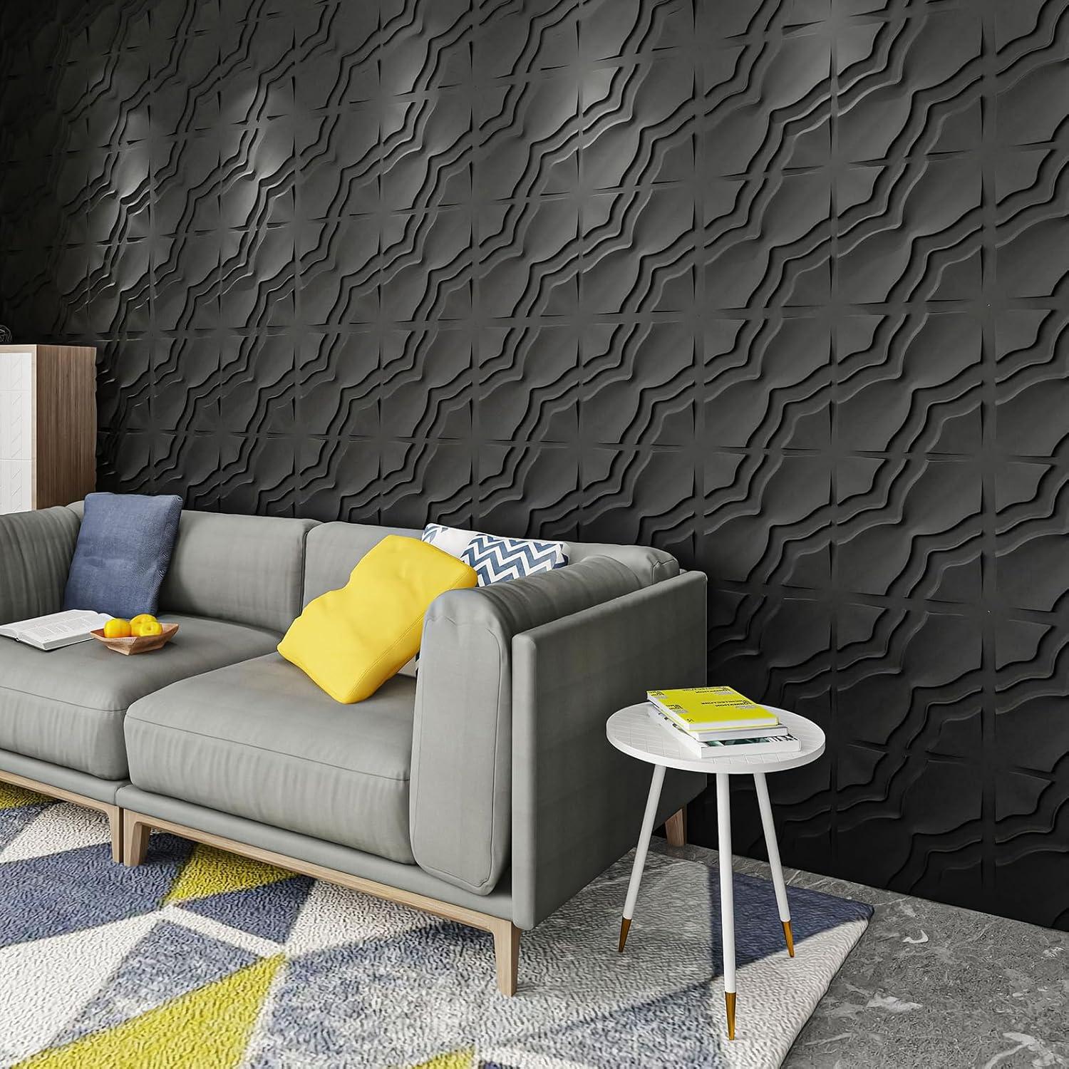Paneles de Pared 3D Art3dwallpanels 33 Unidades PVC Negro 30x30 cm