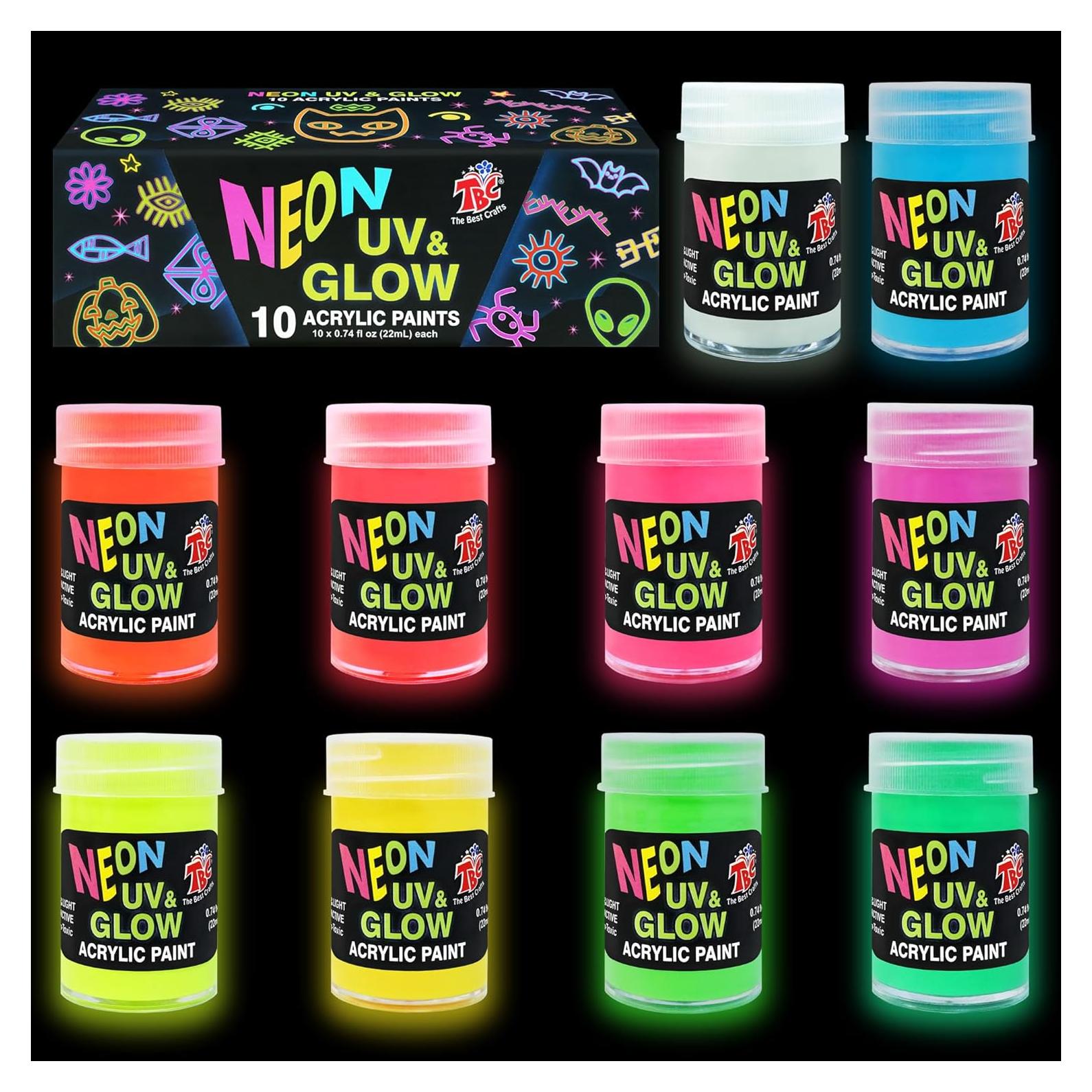 Set de 10 Pinturas Acrílicas que Brillan en la Oscuridad TBC