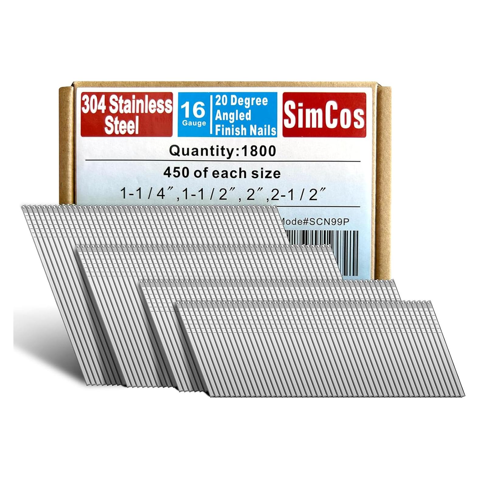 Clavos de Acabado Angulados 16GA SimCos 1800 pcs Acero Inoxidable