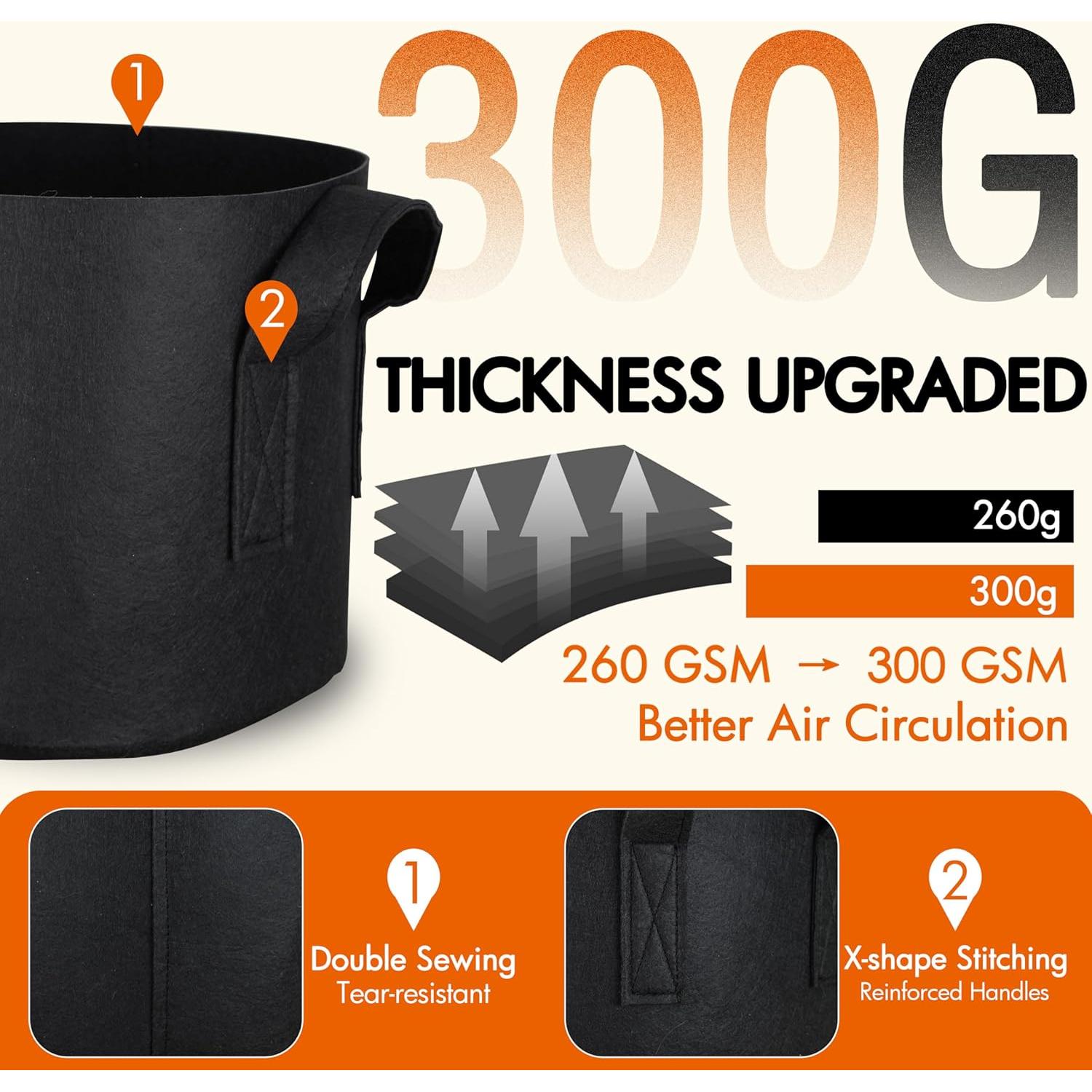 Bolsas de Cultivo Gardzen 10-Pack 5 Galones Tela Aerada