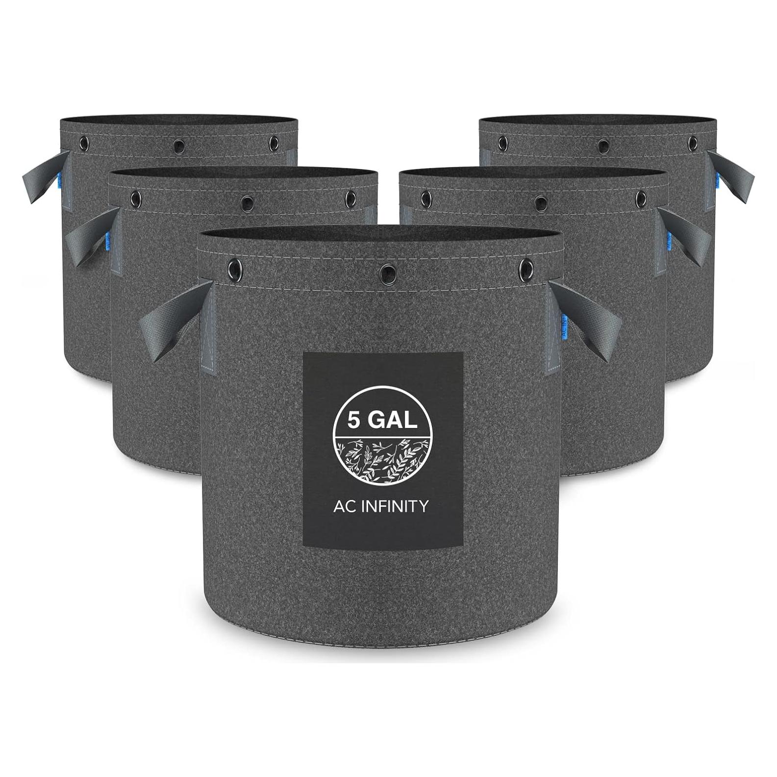 Bolsas de Cultivo de Tela AC Infinity 5 Galones Paquete de 5