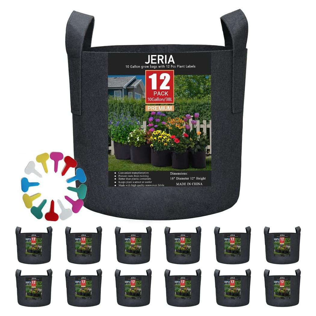 JERIA Paquete de 12 Bolsas de Crecimiento 10 Galones Negro